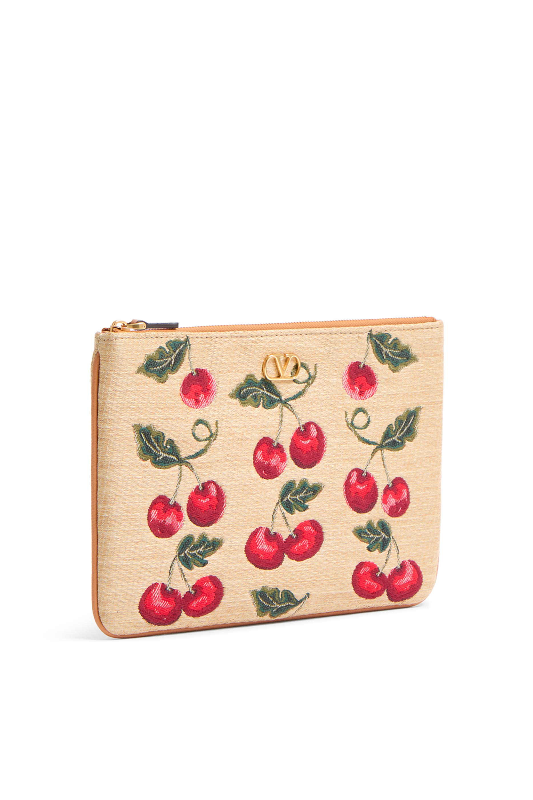 VLogo Signature Pouch in Jacquard Raffia with Cherryfic Pattern