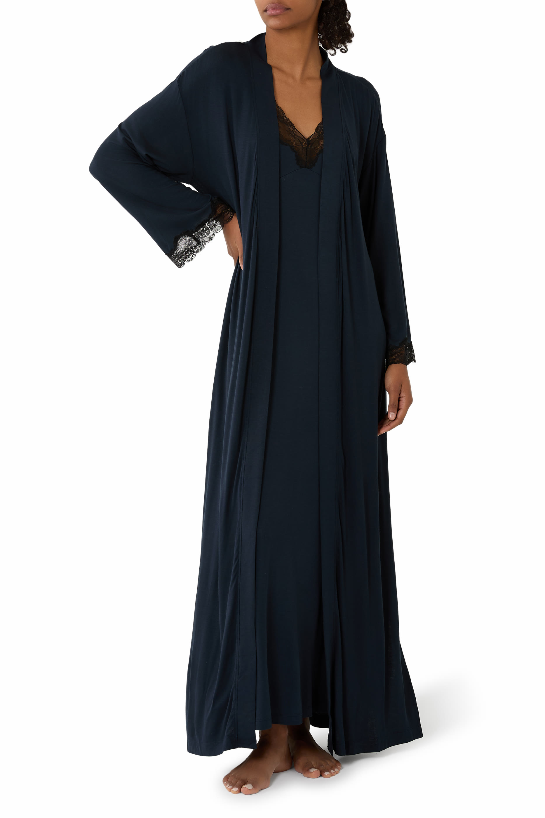  Jersey Lace Detail Maxi Robe 