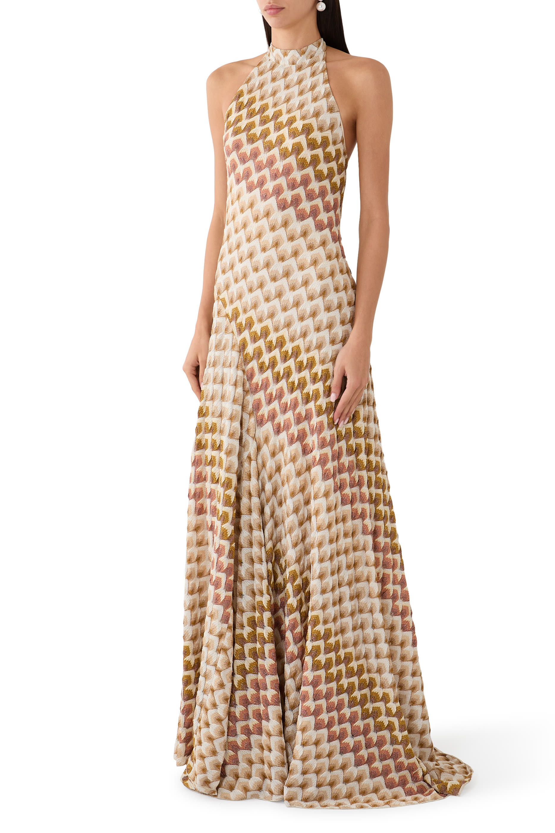 Laced Raschel Halter Neck Maxi Dress