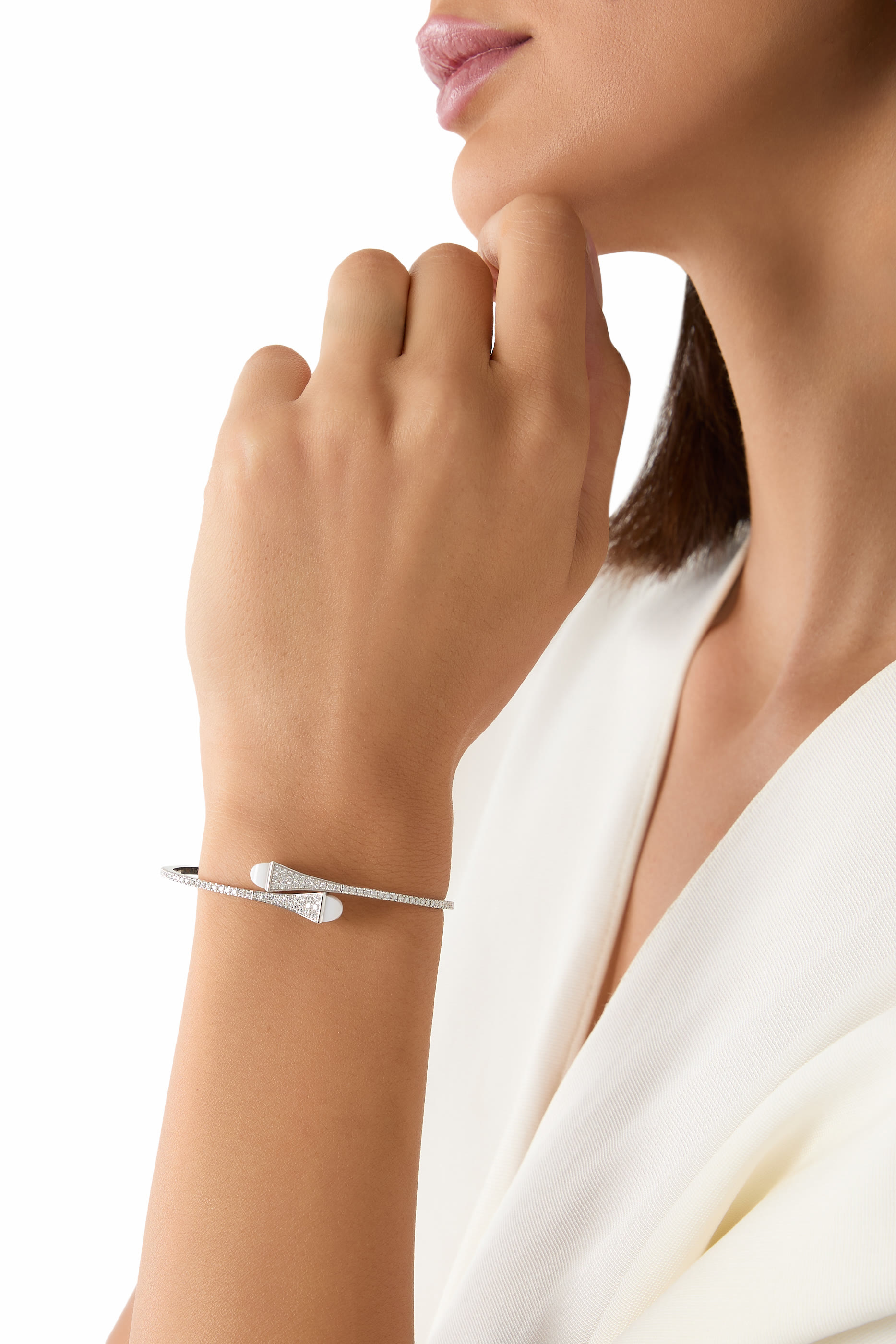 Cleo Slim Slip-On Bracelet, 18k White Gold & Diamonds