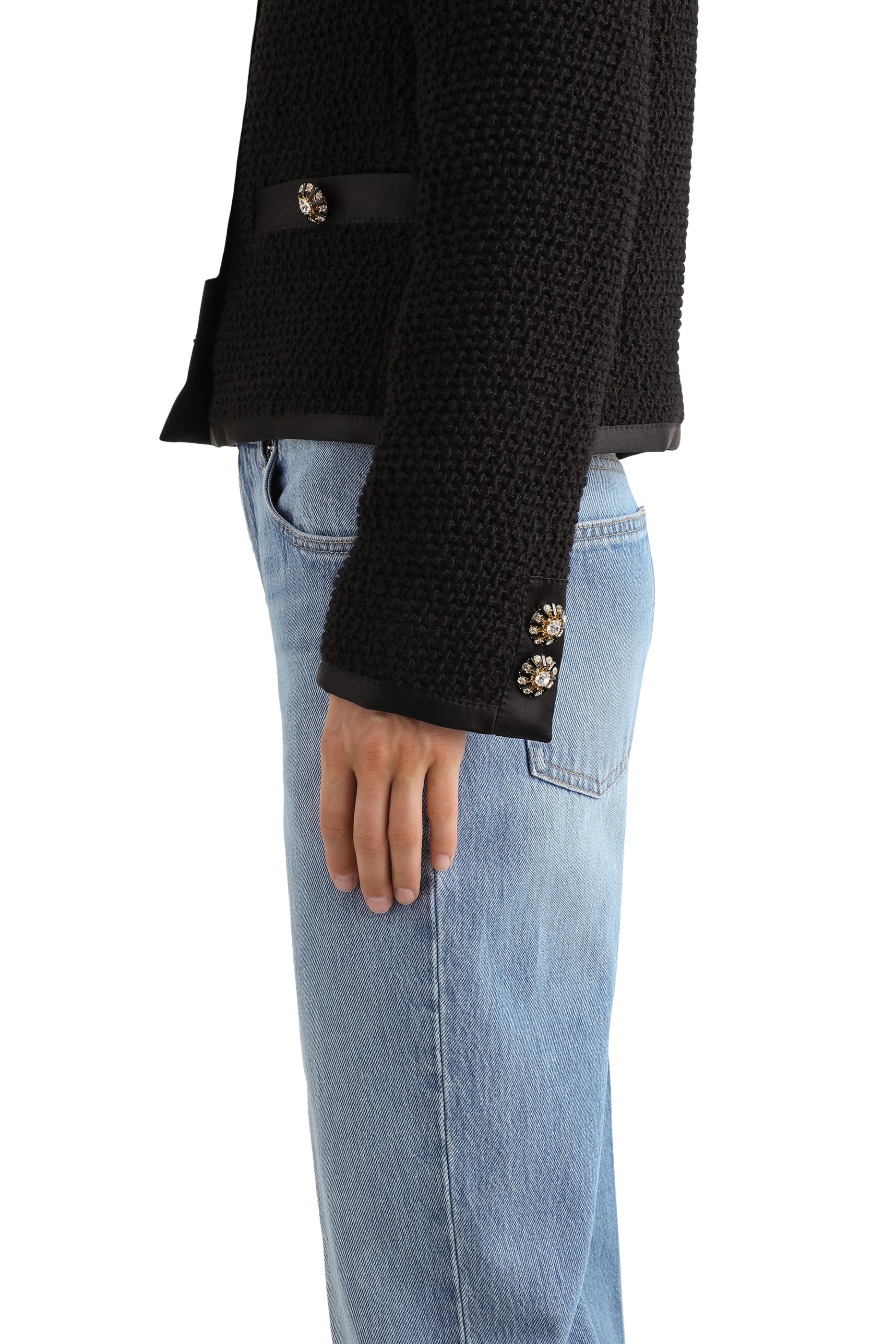  Cropped Single-Breasted Boucle Tweed Jacket