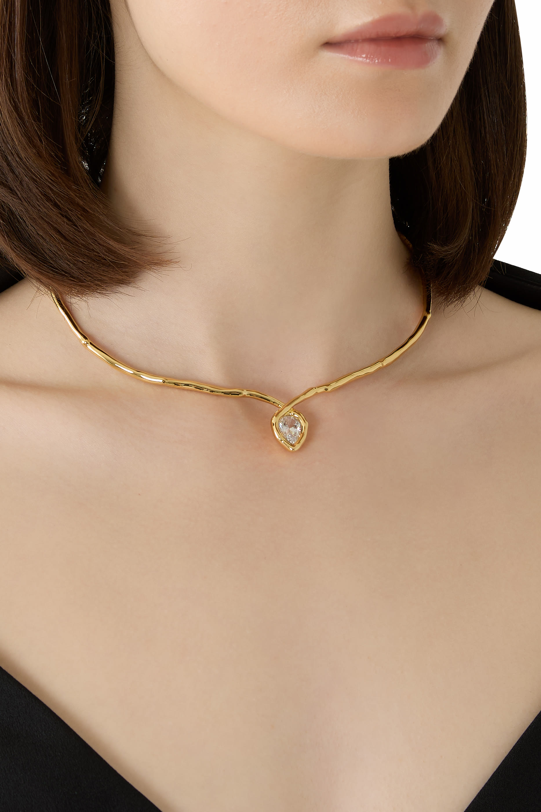 Asterales Gold Floating Collar Necklace, 14k Gold Plated Brass & CZ Crystal