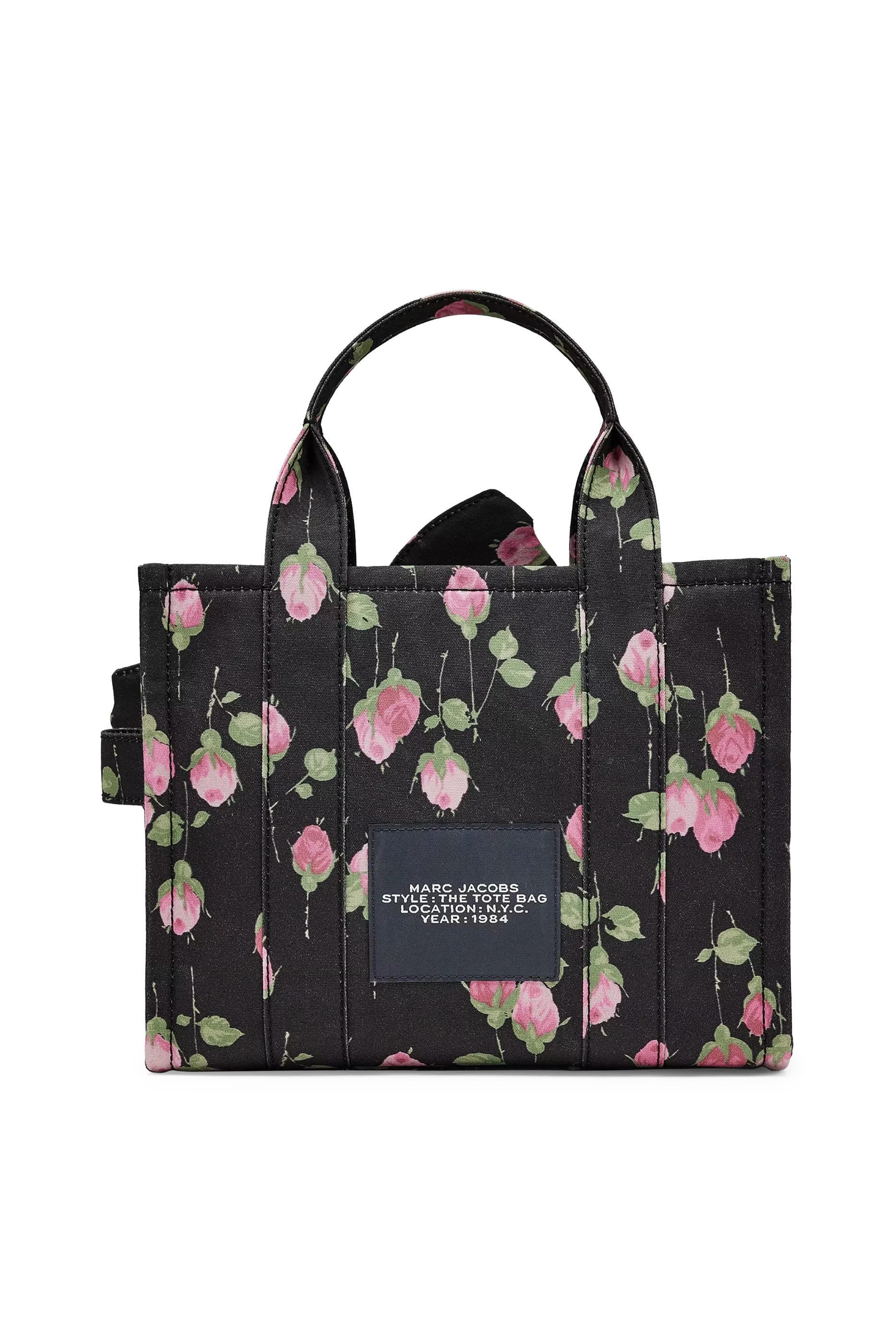 Small Tote Bag In Vintage Floral Canvas With Oversized Bow 