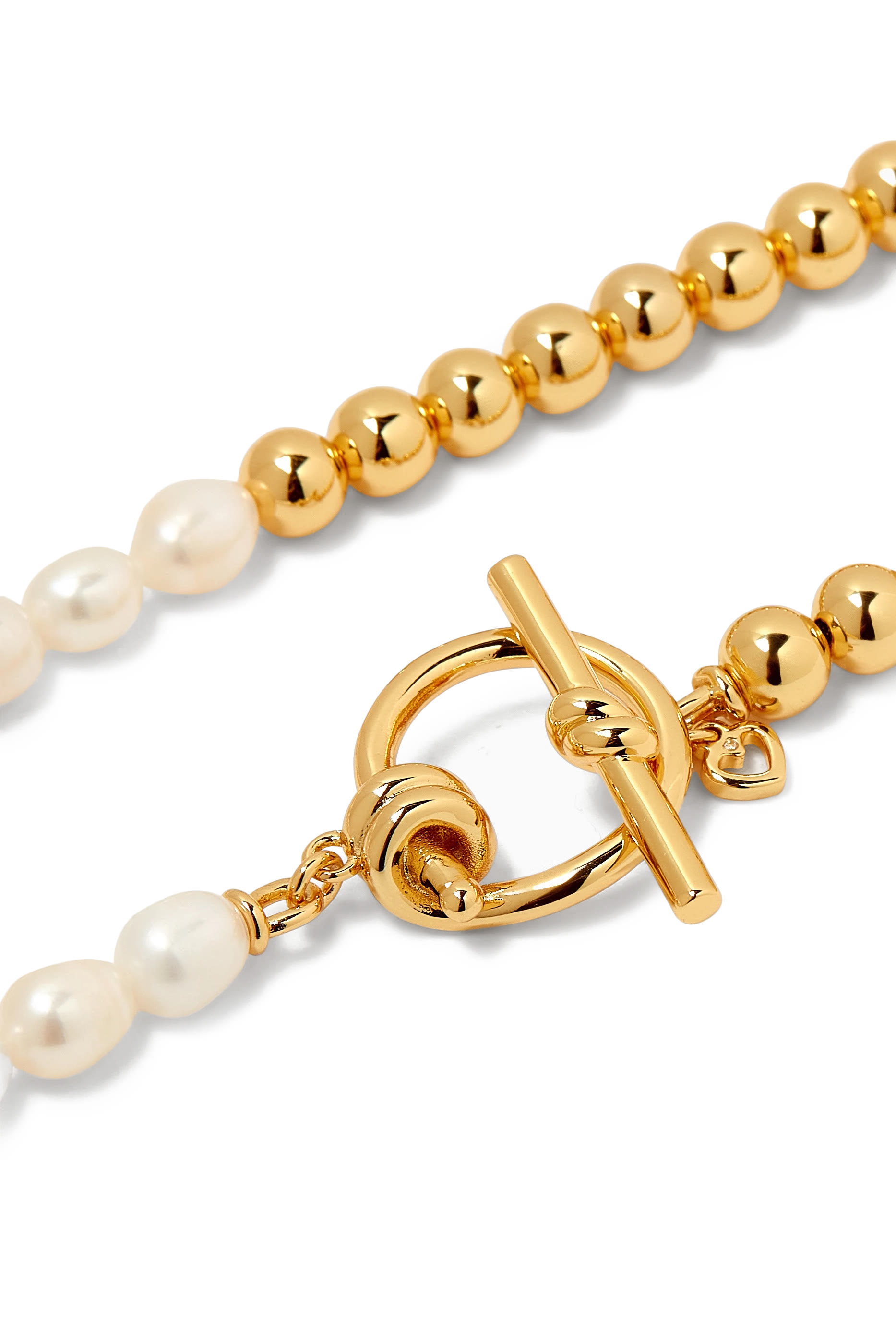 Two-Tone Long Necklace, Pearls & Metal
