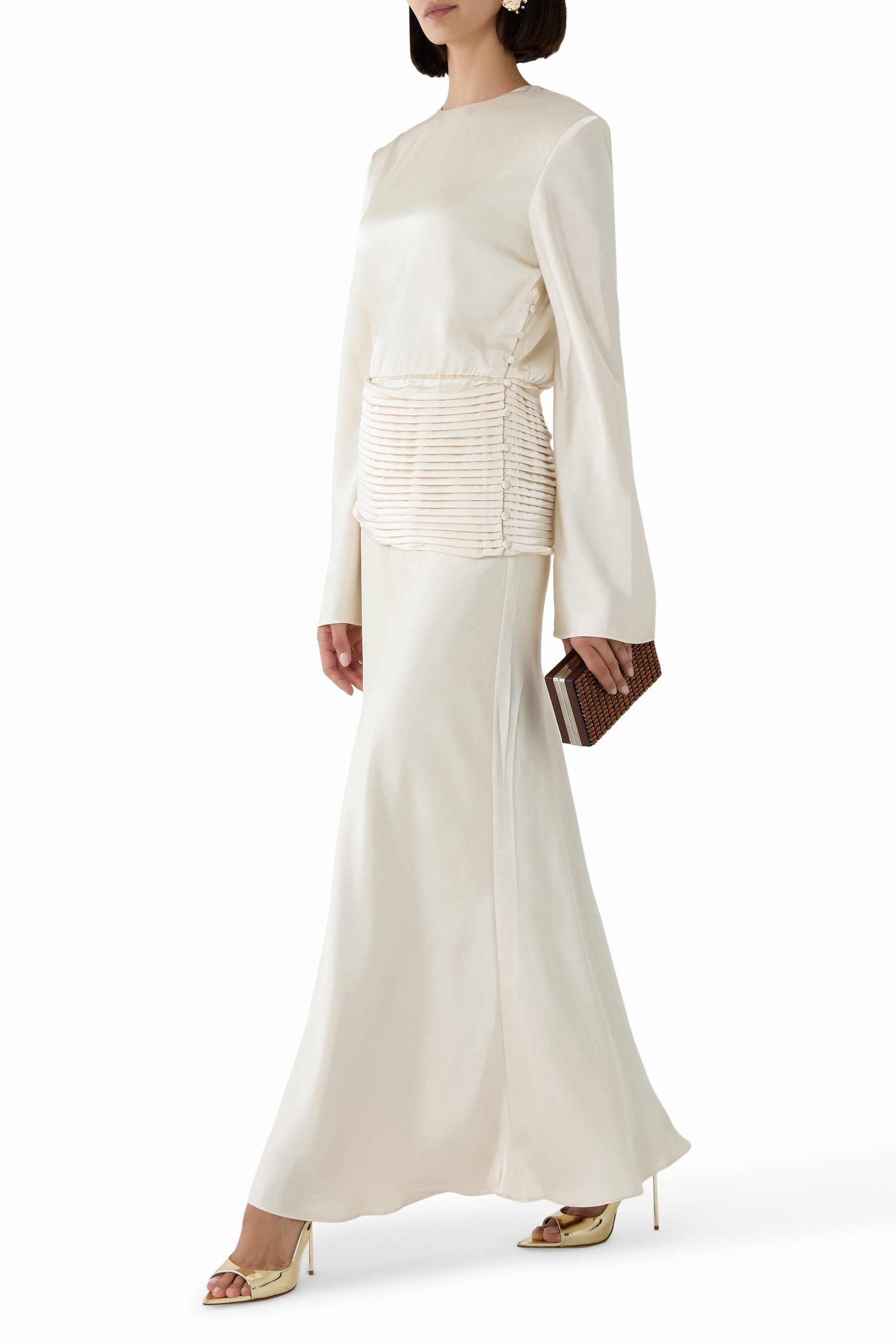Satin-Feel Draped Maxi Skirt