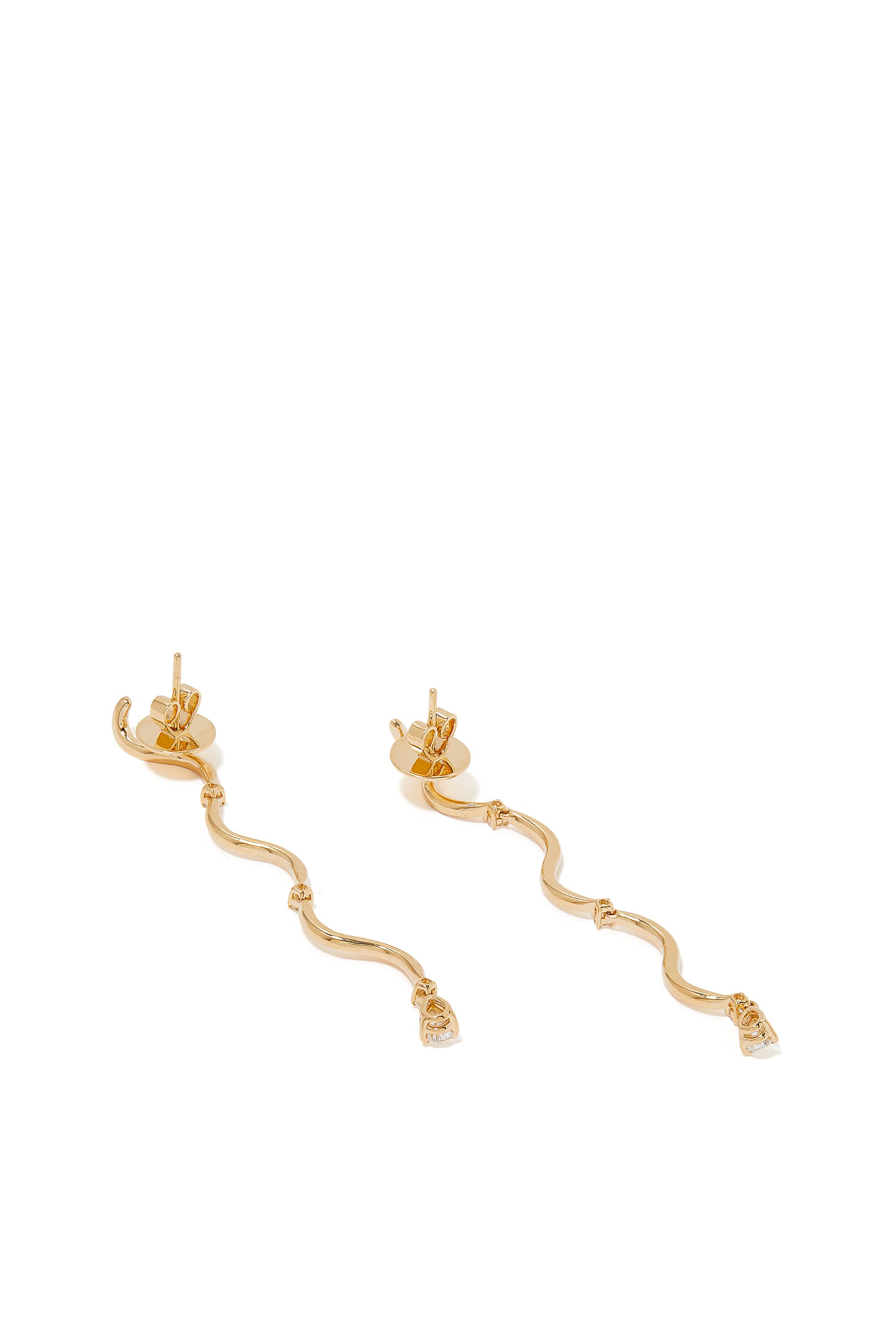 Long Wave Drop Earrings, 18k Yellow Gold & Diamonds