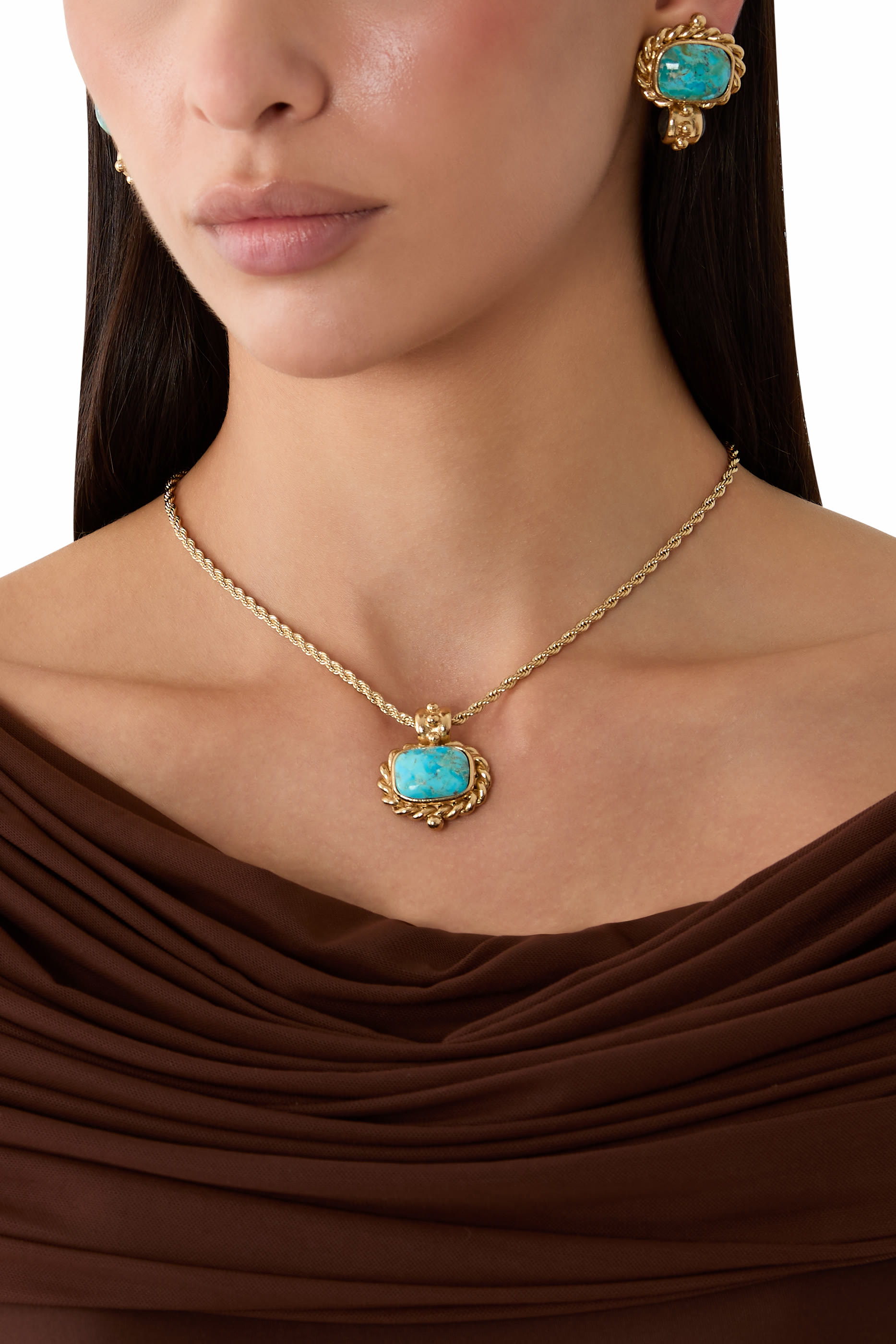 Amarante Earrings, Gold-Plated Brass & Cabochon Gemstones