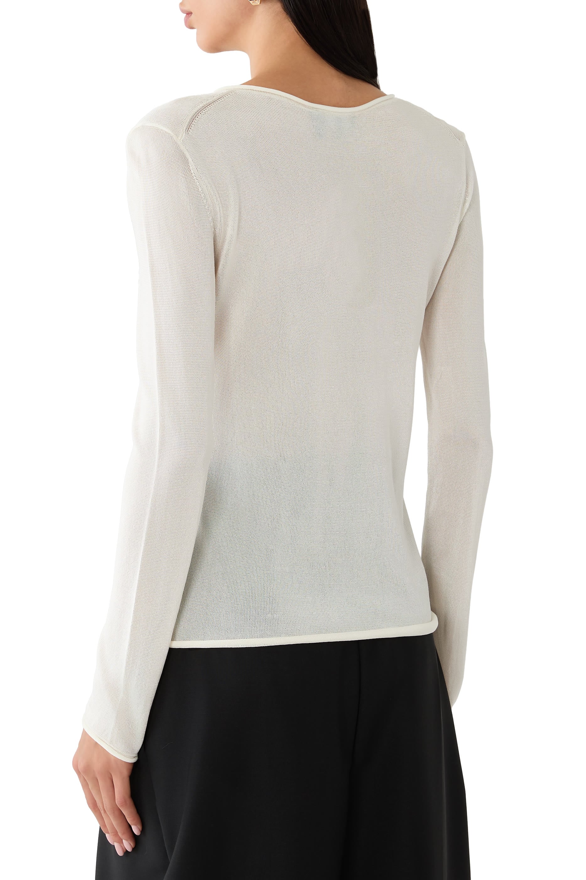 Sheer Lustrous Knit Rolled Cardigan