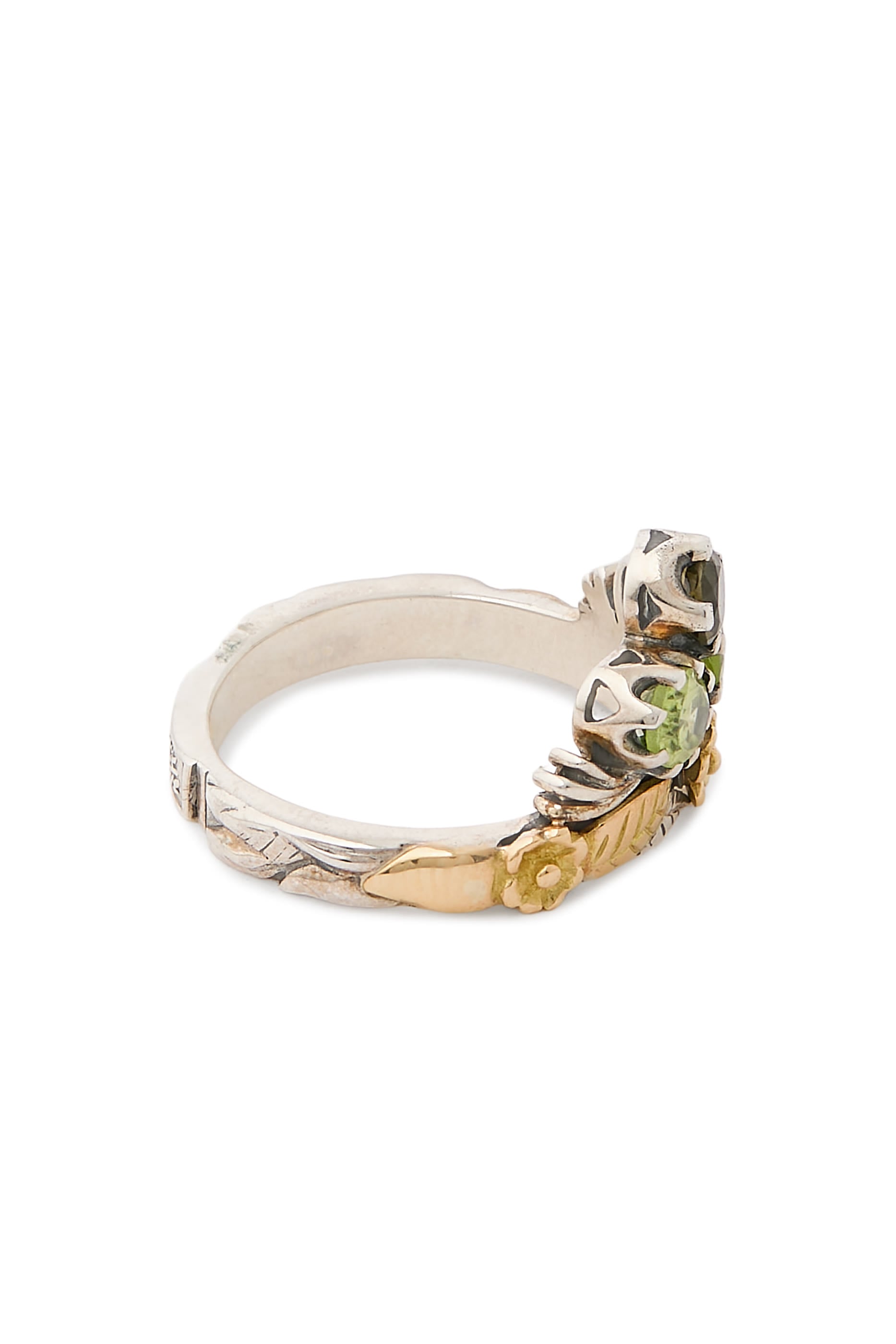 Stone Floral Ring, 18K Yellow Gold, Sterling Silver & Tourmaline