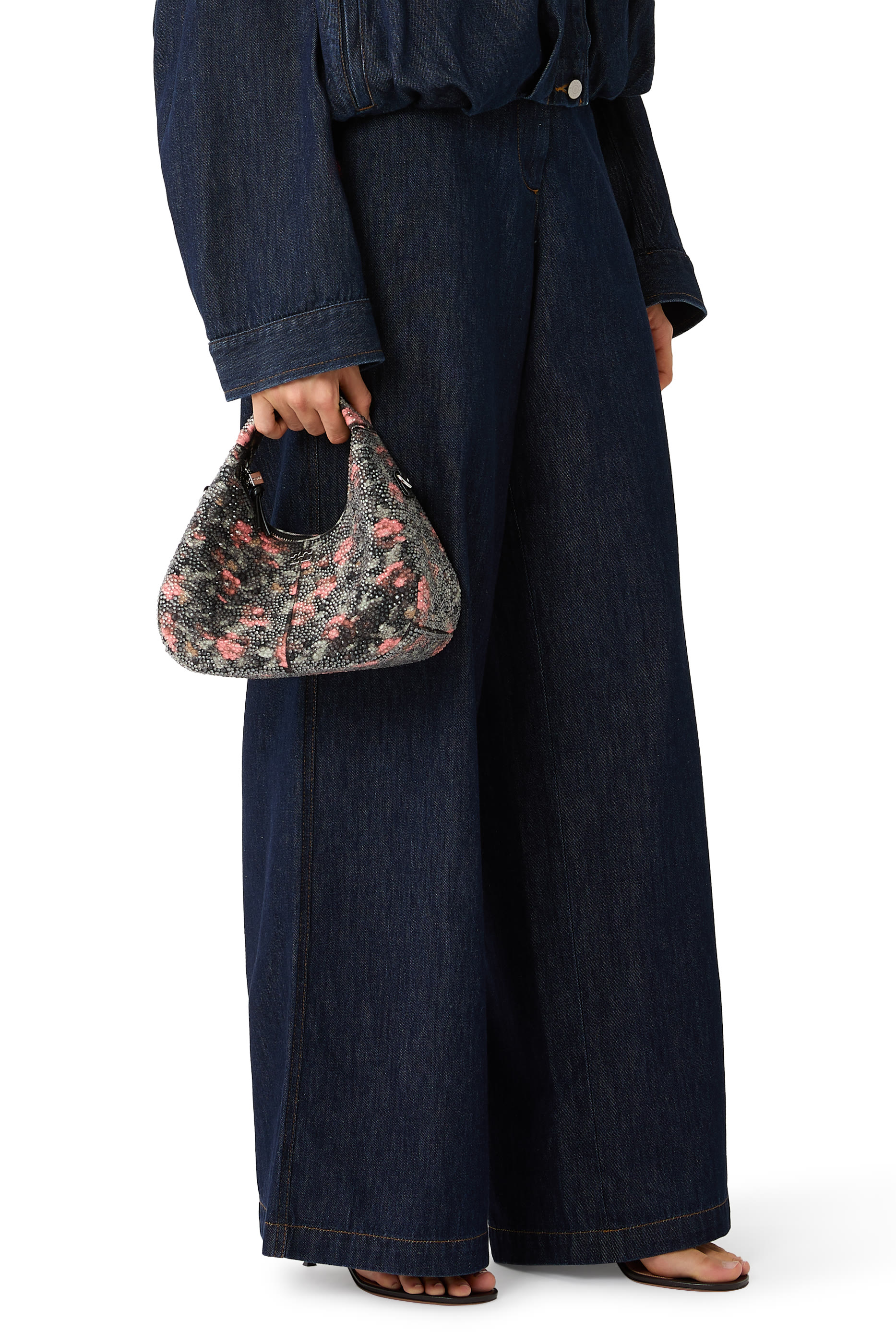 Beaded Flower Mini Hobo Bag