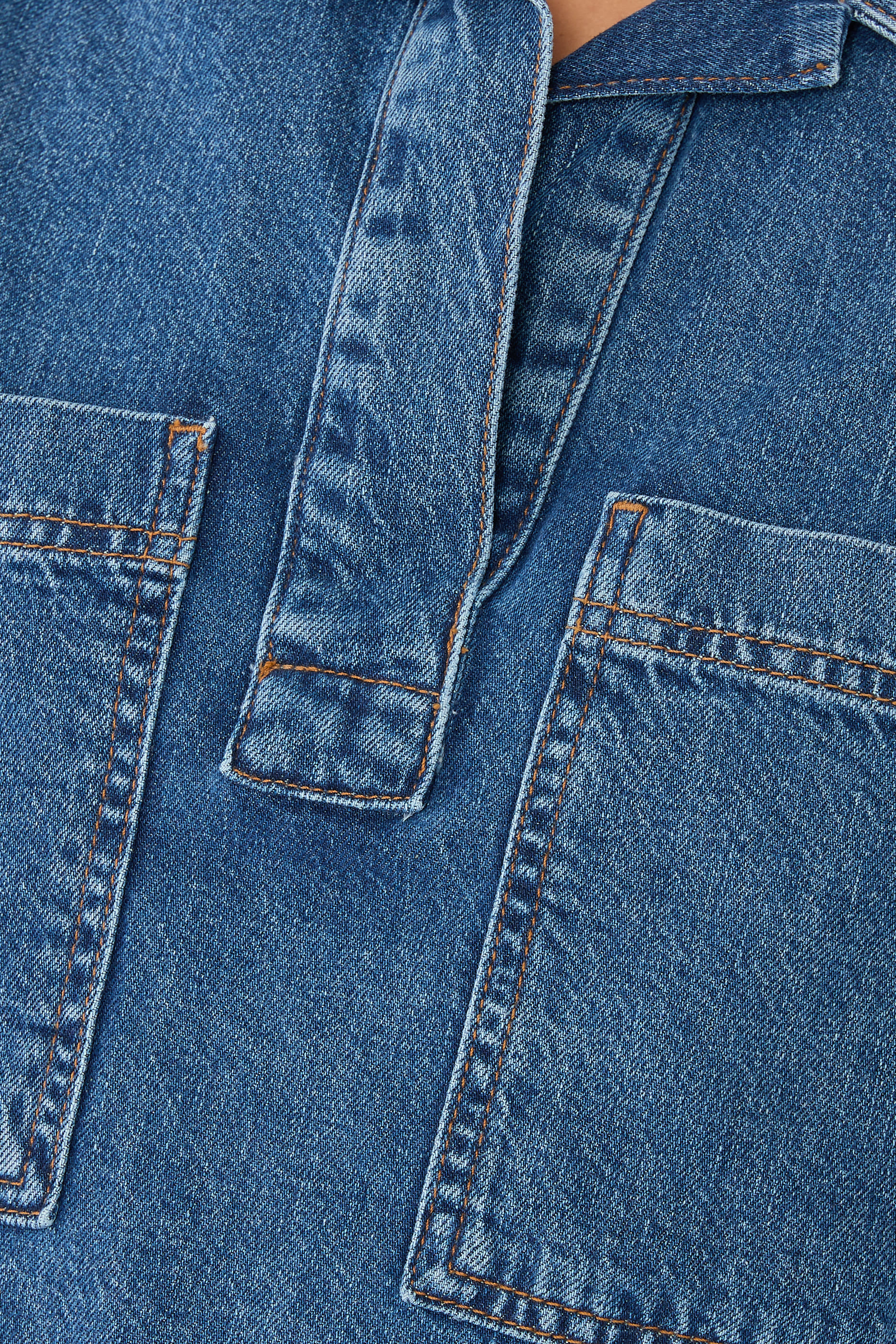 High-Low Short-Sleeve Denim Shirt