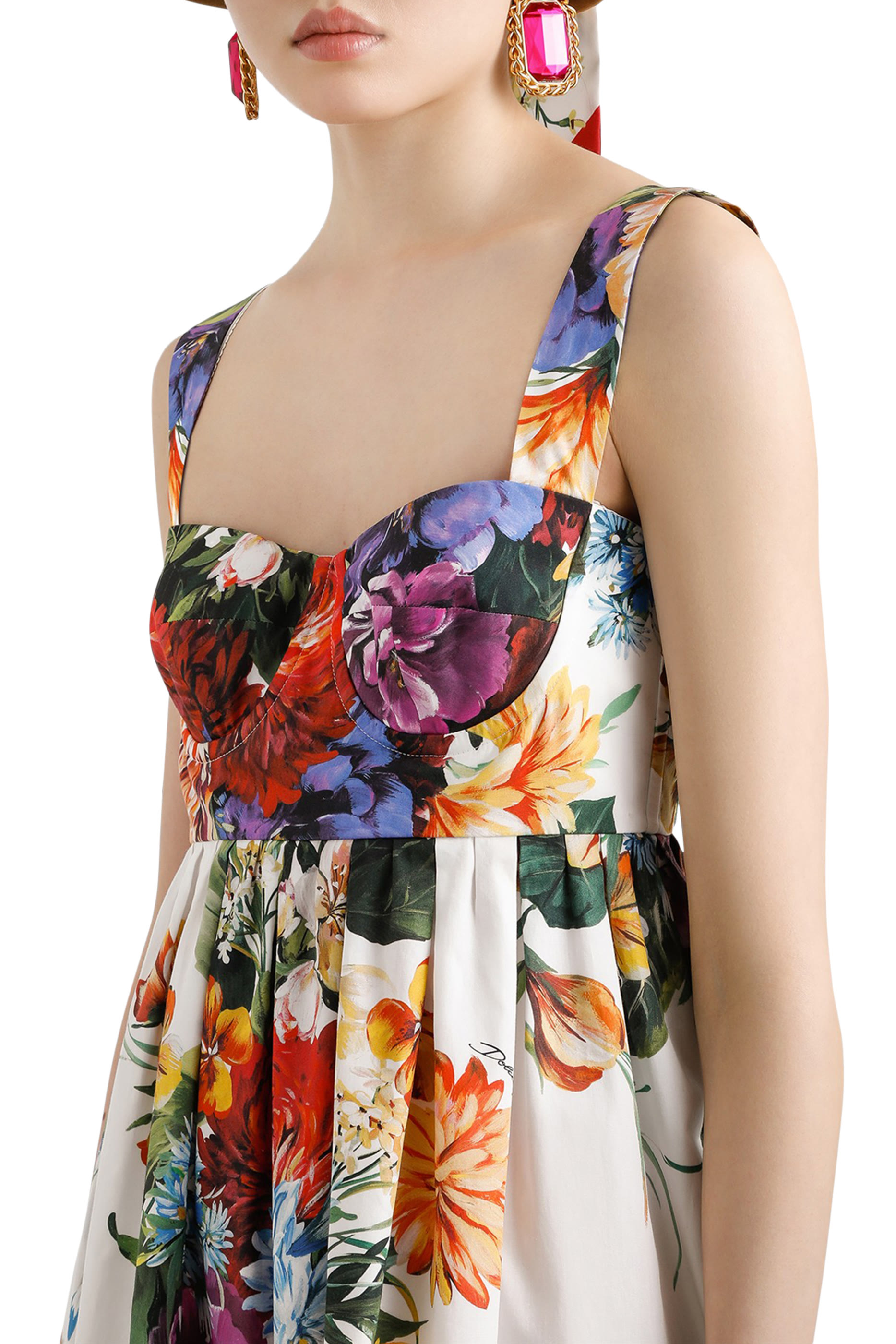 Flower Bouquet-Print Poplin Dress
