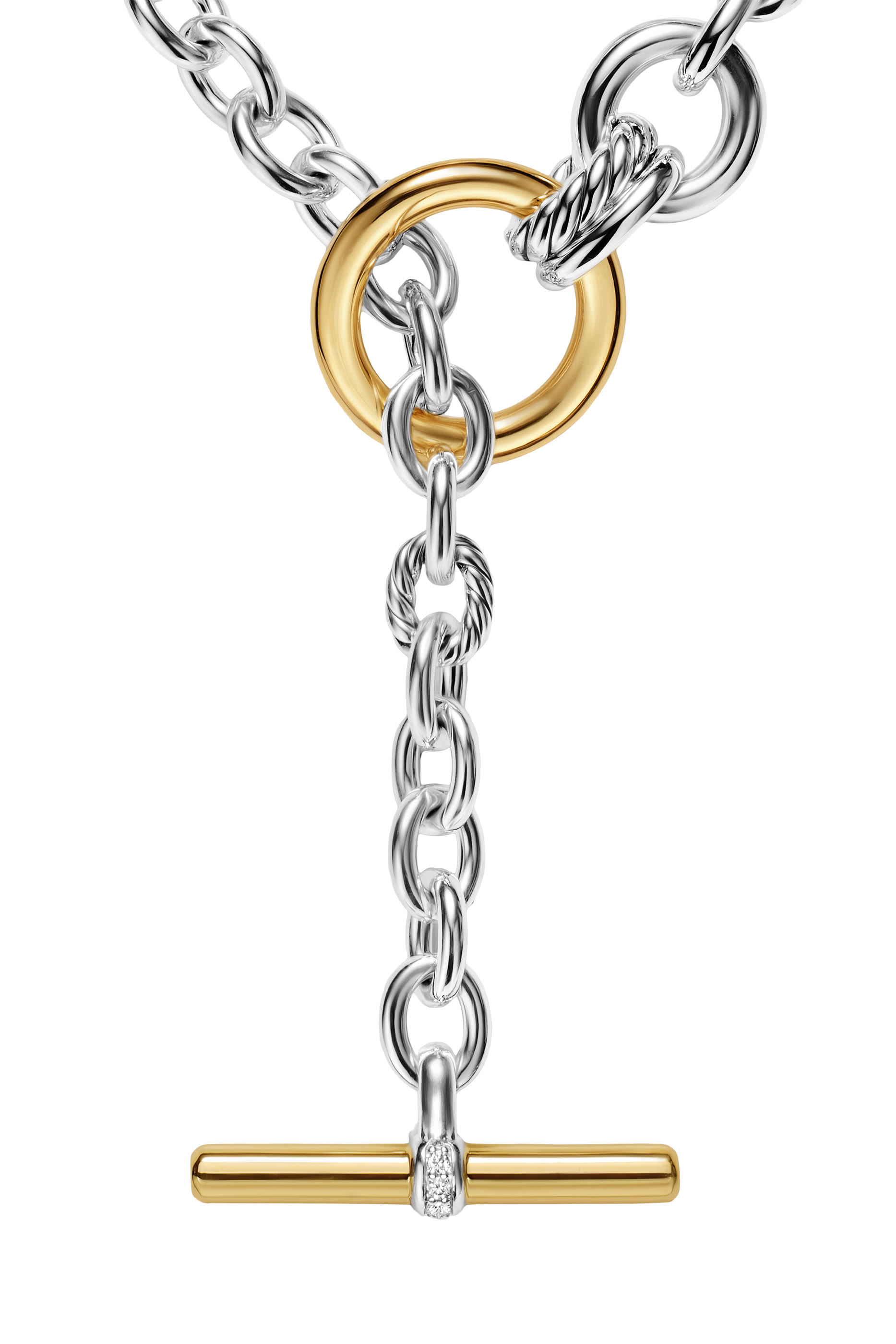  DY Mercer&reg; Double Row Toggle Chain Necklace, Sterling Silver with 18K Yellow Gold and Diamonds