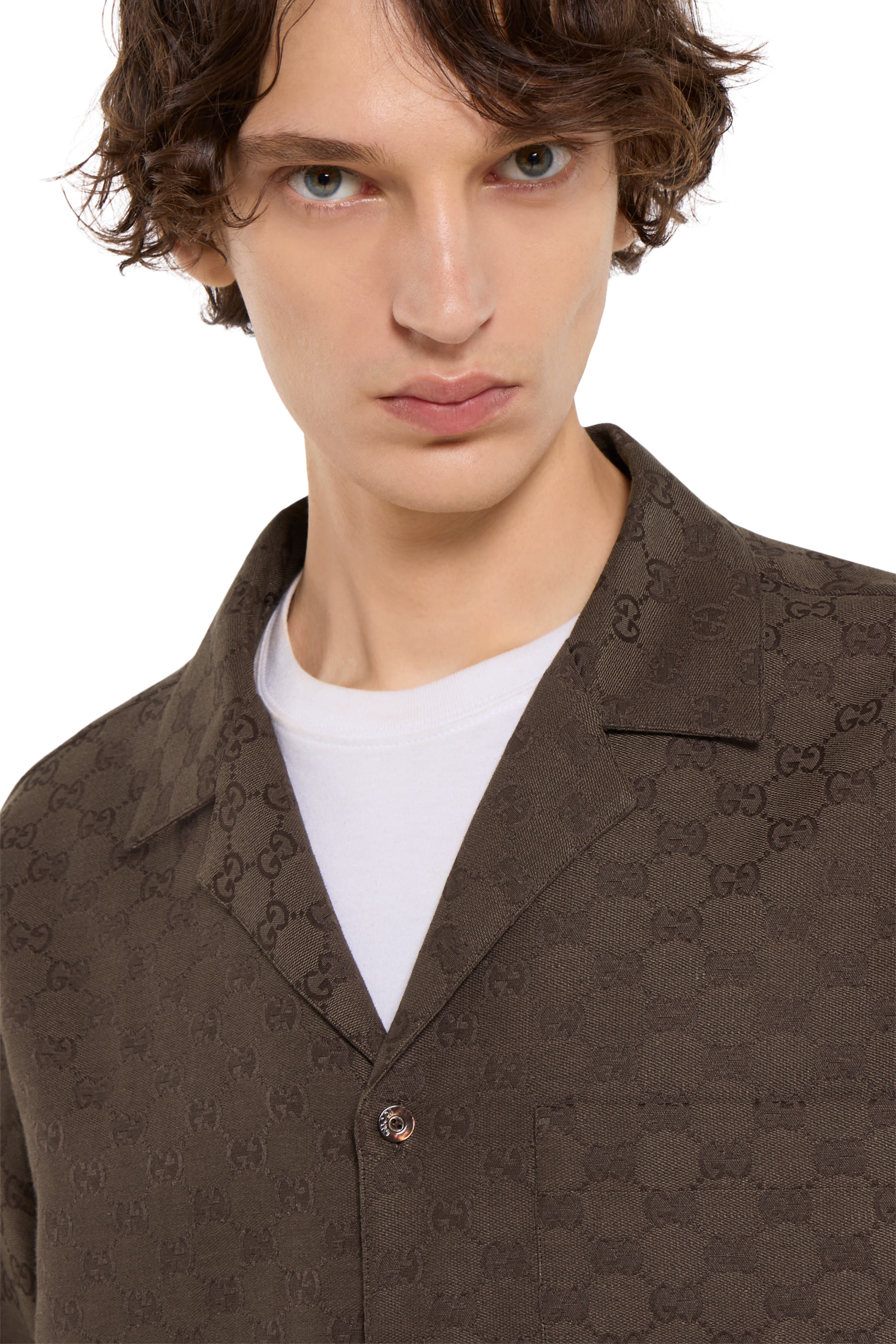 GG Canvas Linen Blend Bowling Shirt