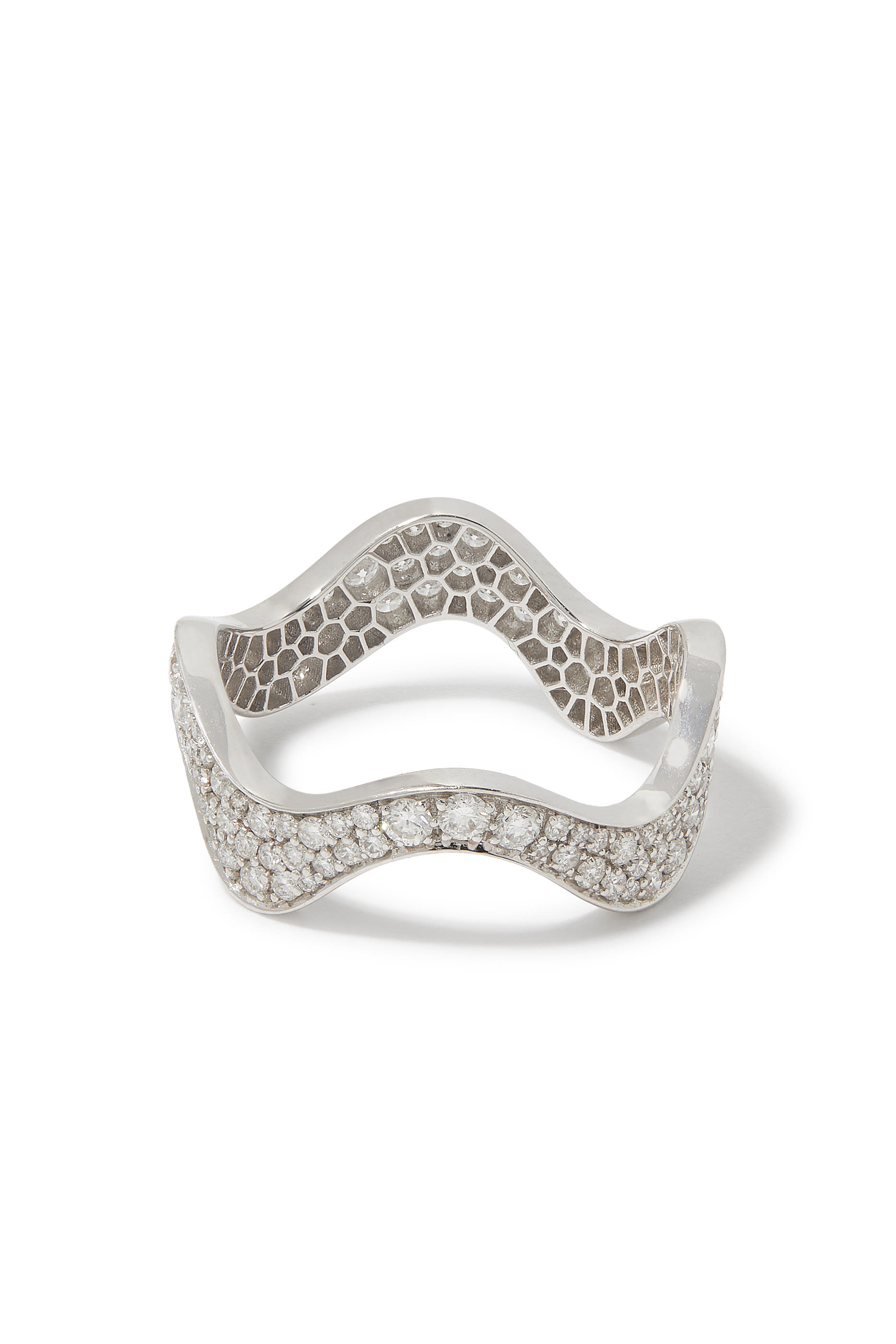 Thick Wave Ring, 18K White Gold & Diamonds