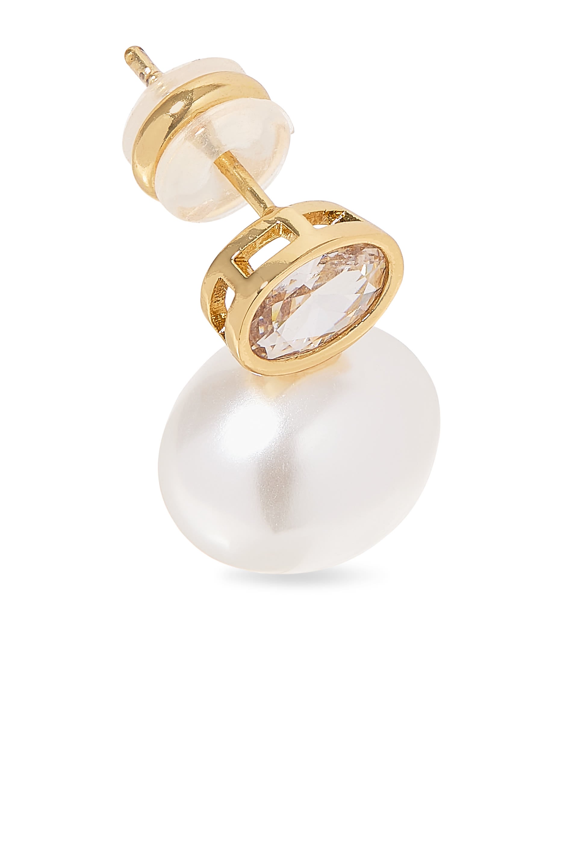 Bezel Pearl Drop Earrings, 14ct Vermeil on Sterling Silver & Freshwater Pearl