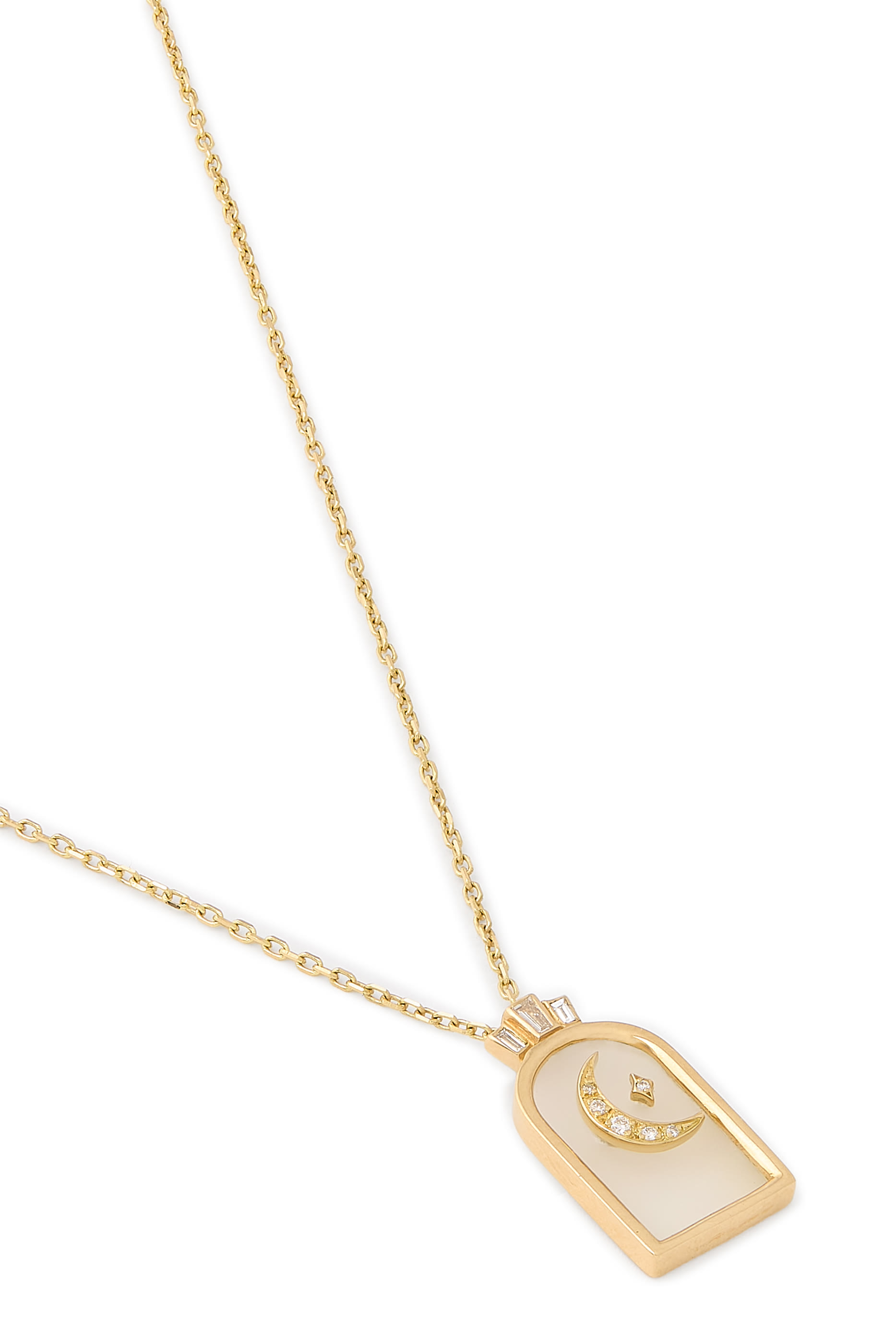  Cristal de Roche Stone & Hilal Pendant, 18K Yellow Gold & Diamonds