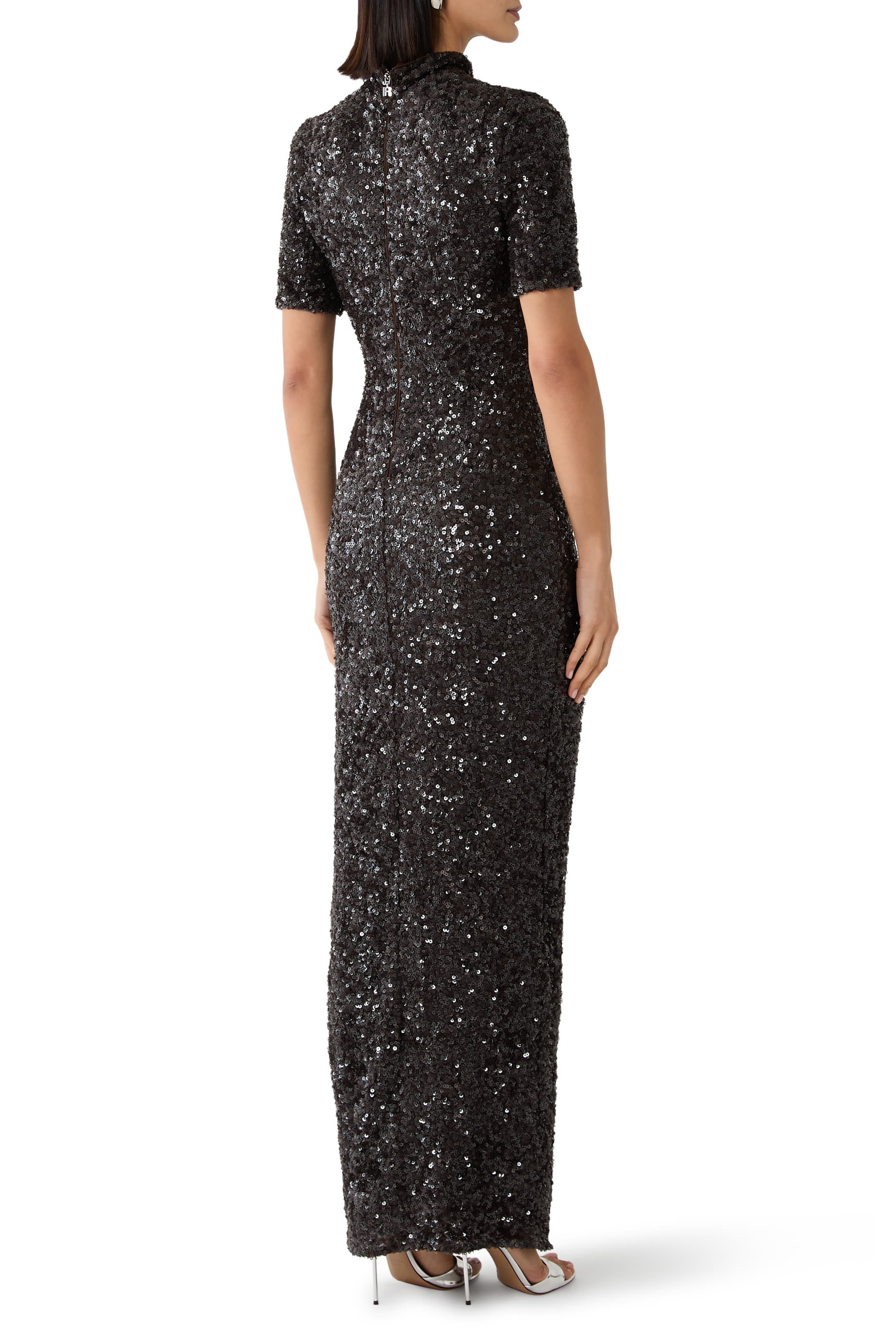 Sequin-Embellished Side-Slit Dress
