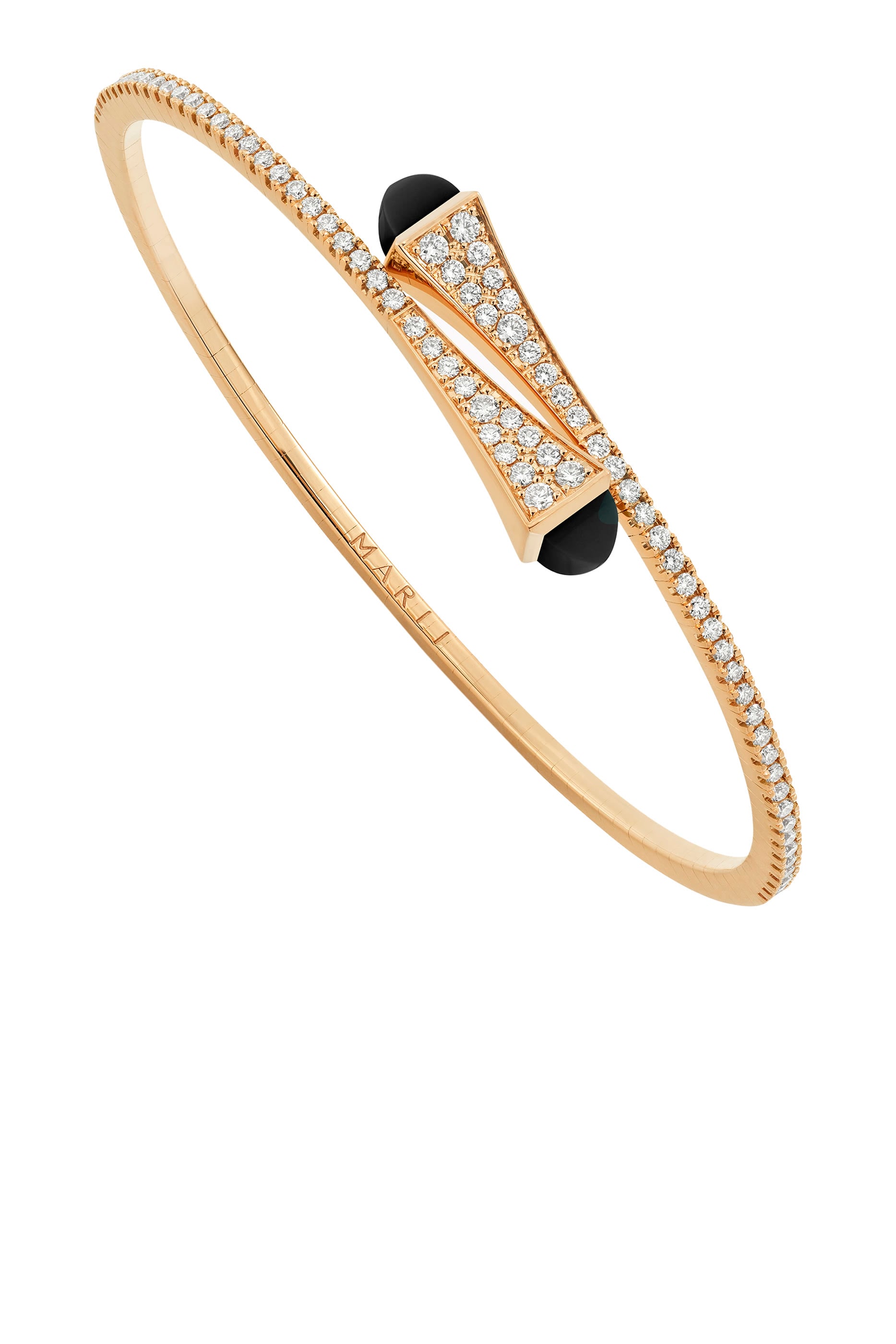 Cleo Slim Bangle, 18k Pink Gold with Black Onyx & Diamonds