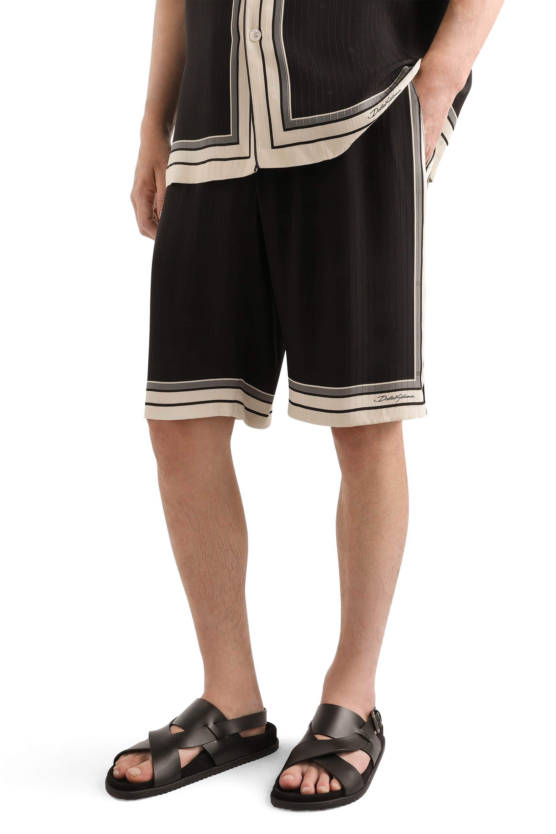 Logo and Stripe-Print Vanity Silk Bermuda Shorts