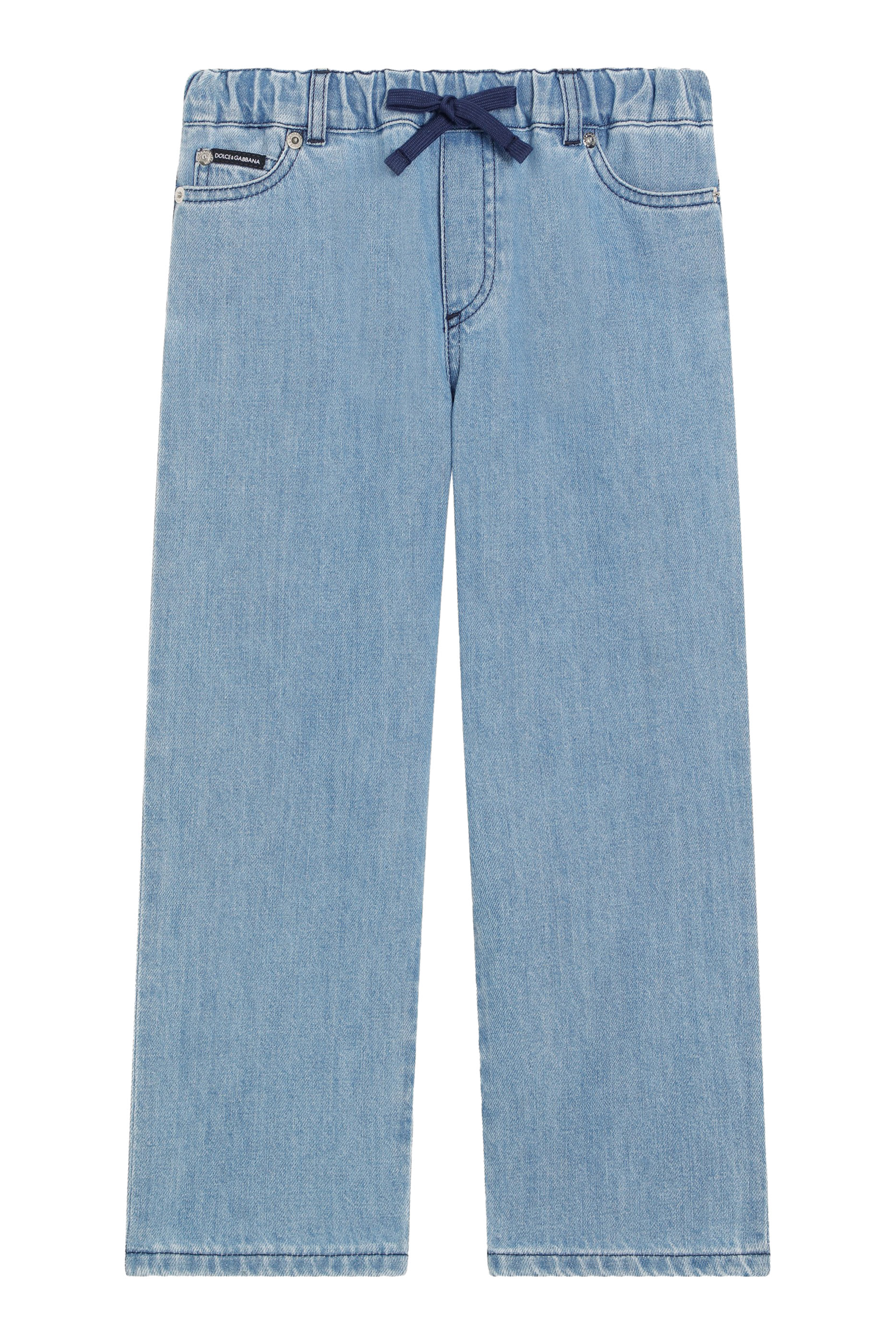 Kids  5-Pocket Denim Trousers with Logo Plaque