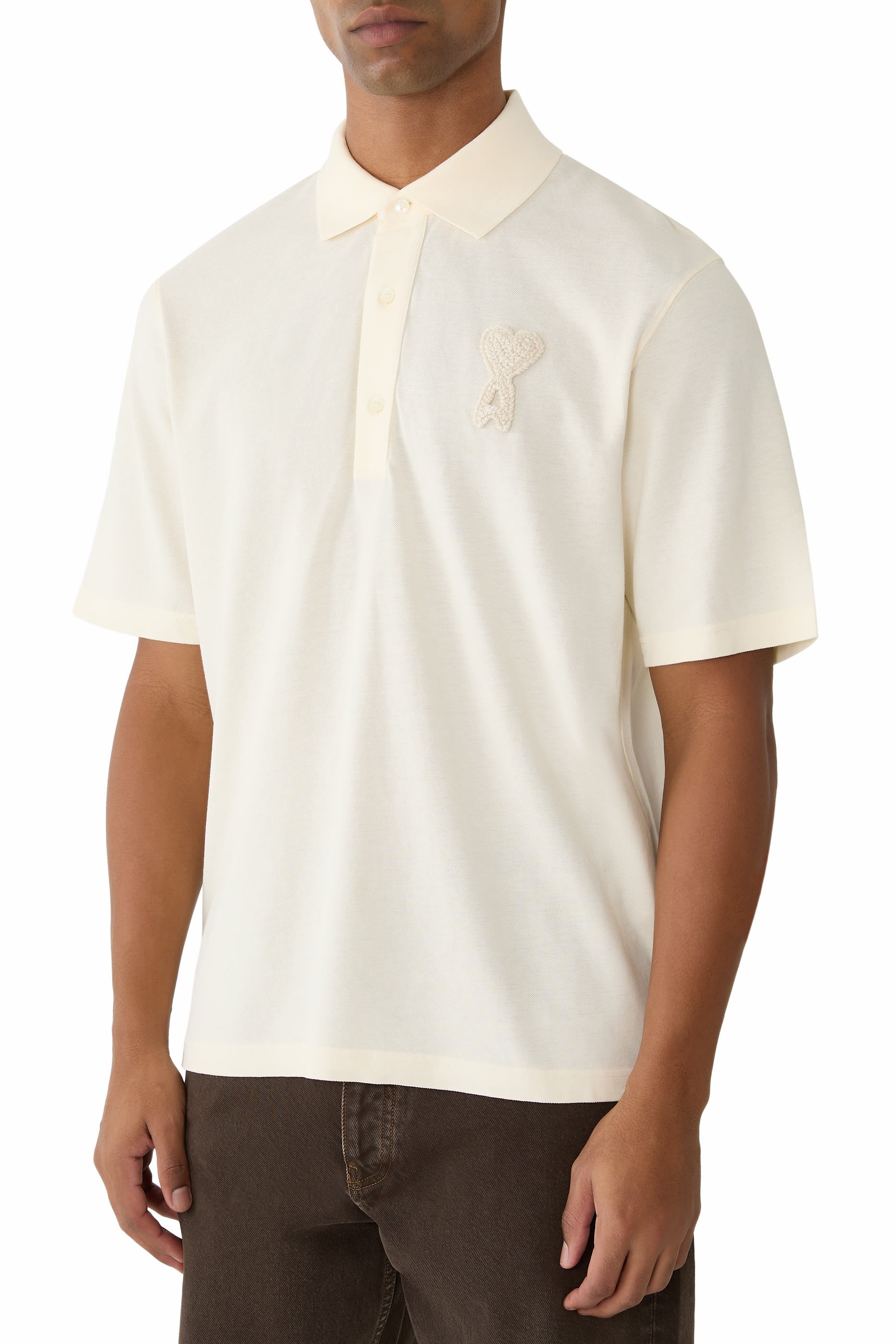 Cotton Ami De Coeur Knitted Patch Polo Shirt