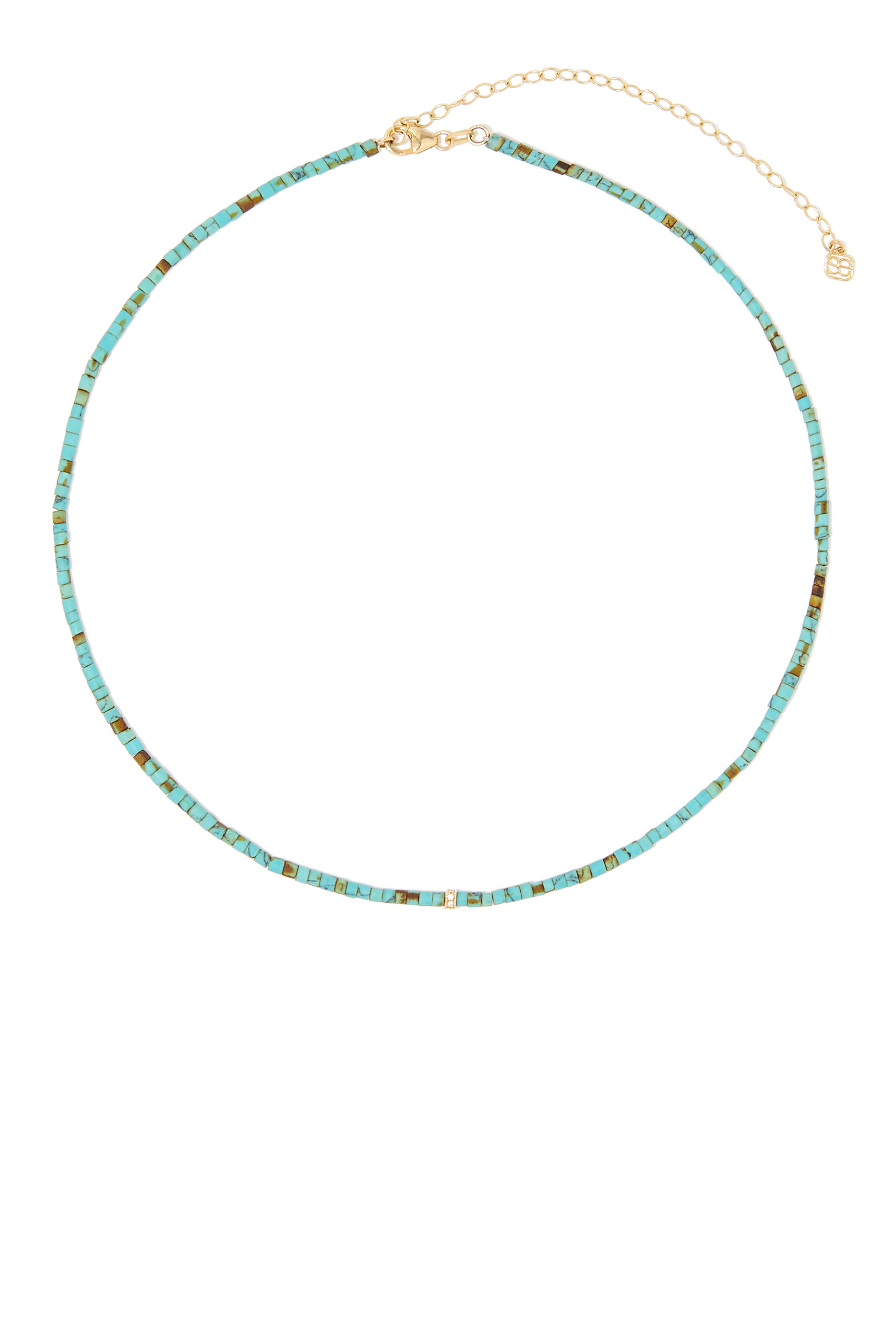 Single Rondelle Beaded Necklace, 14k Yellow Gold, Turquoise & Diamond 