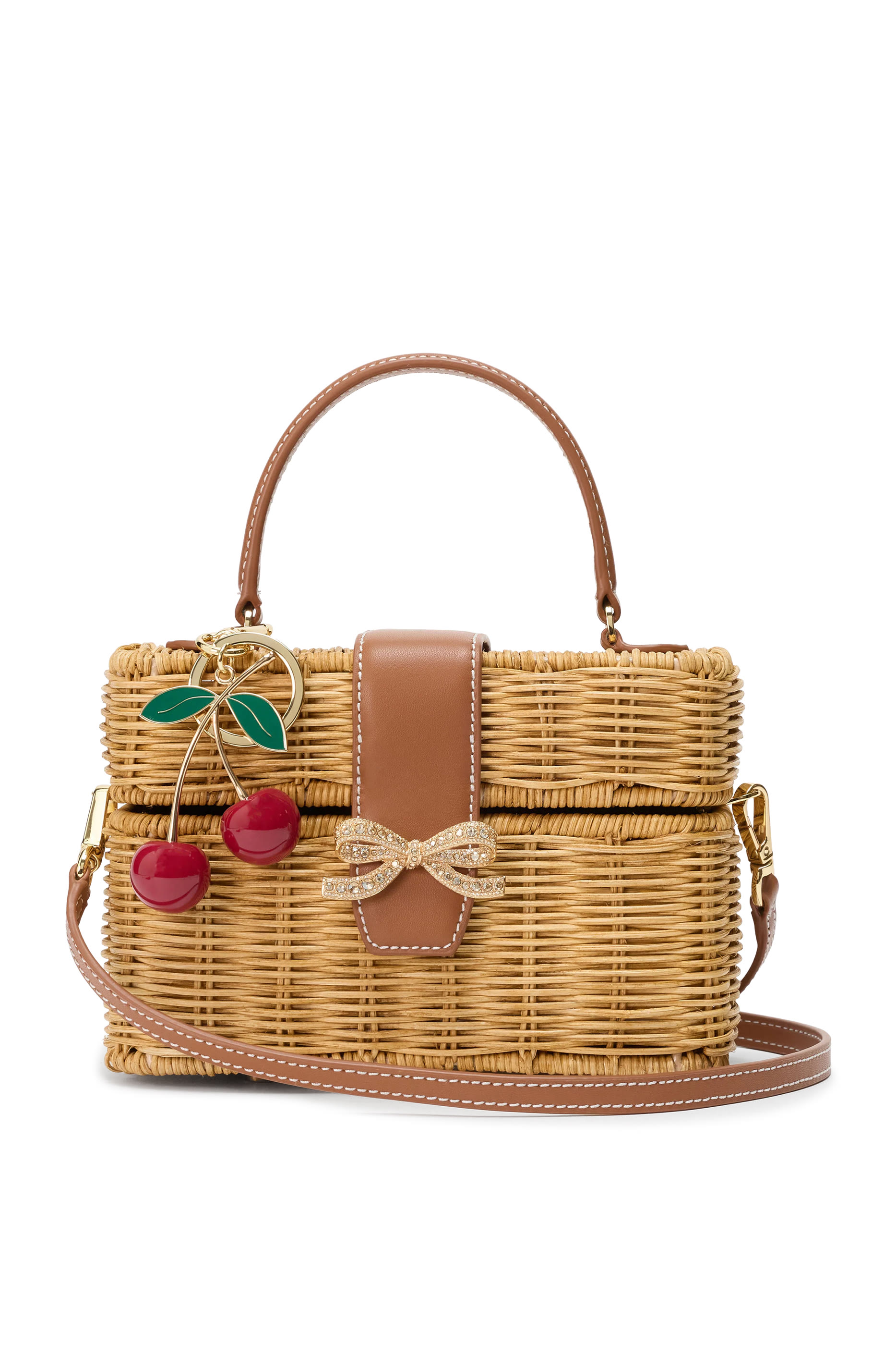 Rattan Cherry Charm Mini Basket Bag