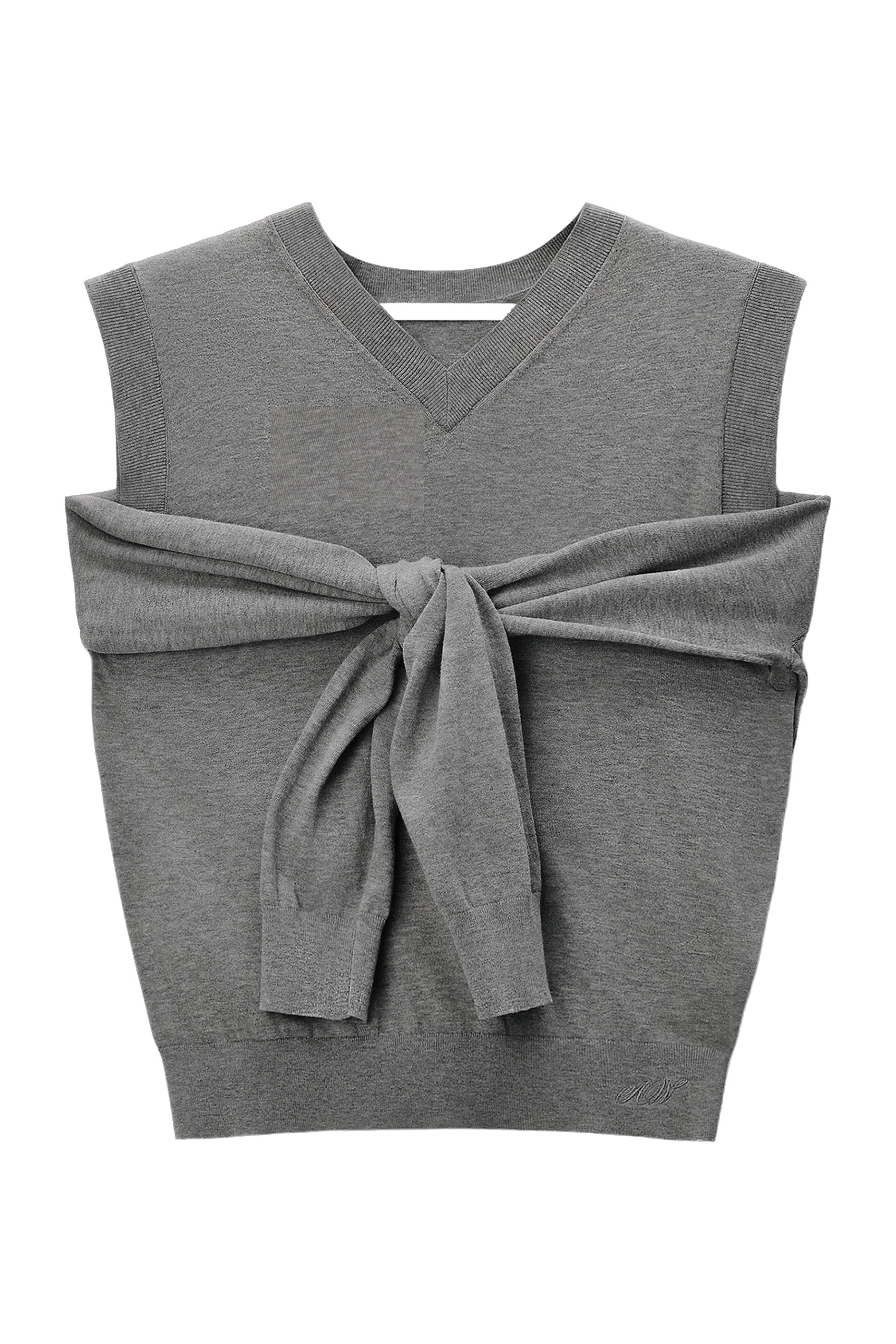 Tie-Front Cardigan Detail Layered V-Neck Vest