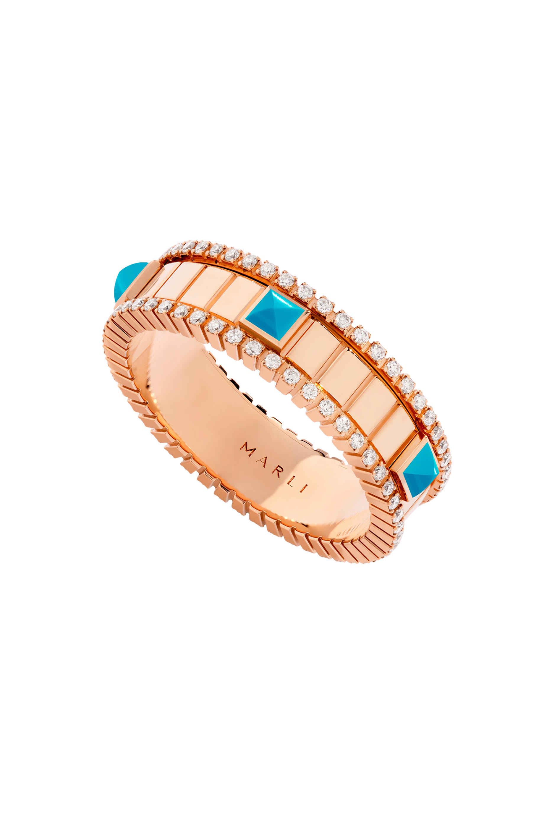 Life Spinning Ring, 18K Rose Gold with Diamonds & Turquoise