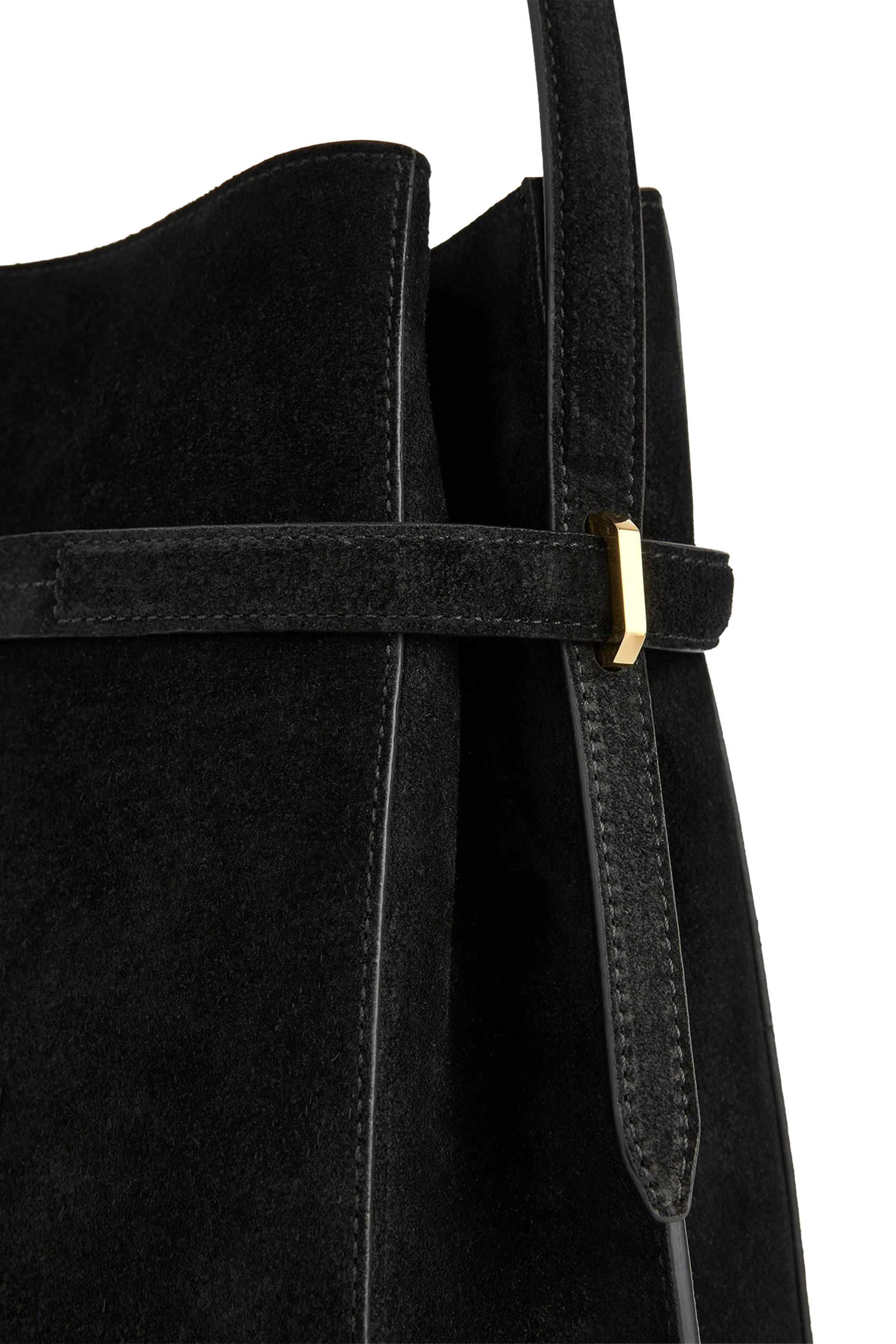 Belted Suede Bucket Bag