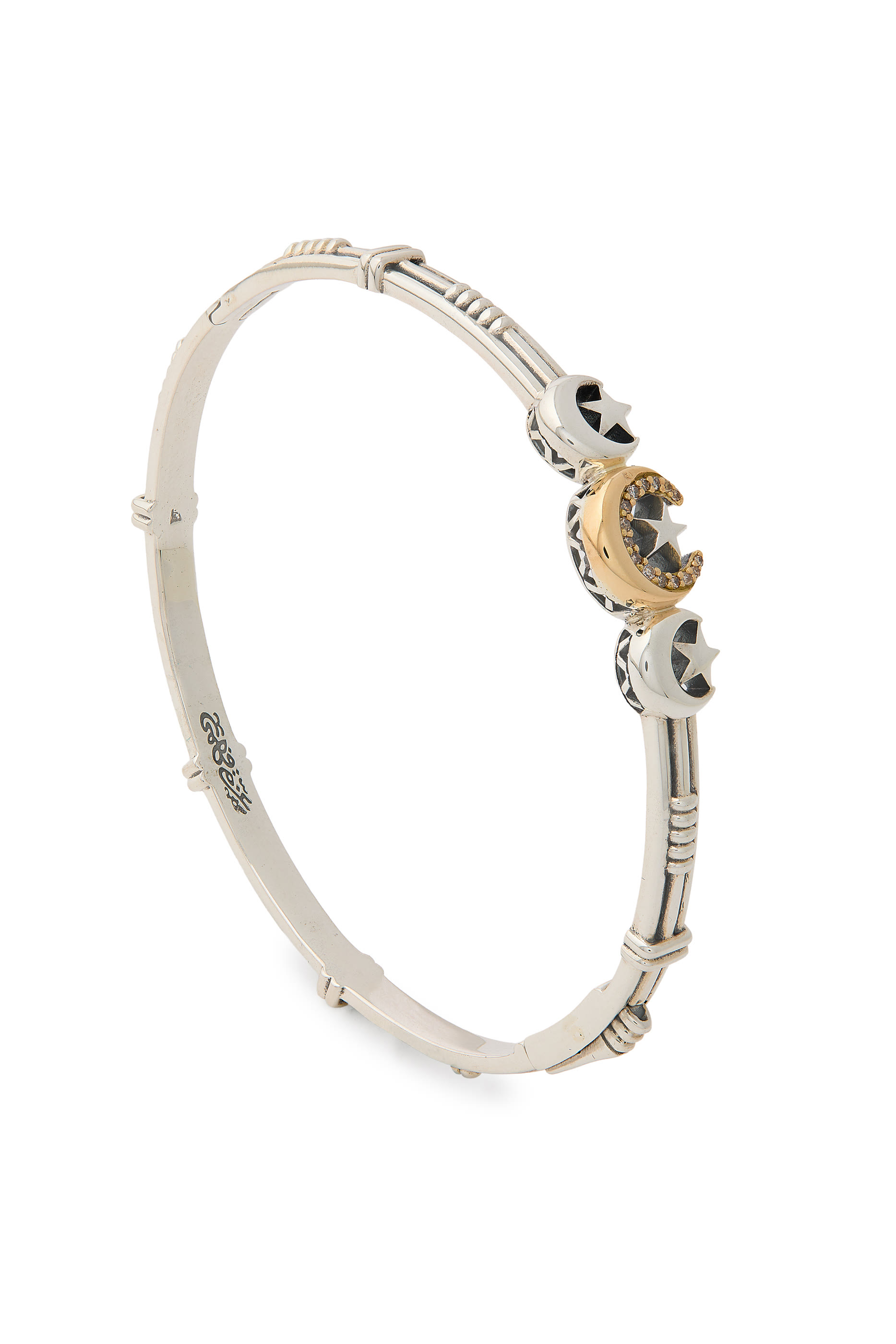 Star & Crescent Bangle, 18K Gold and Sterling Silver
