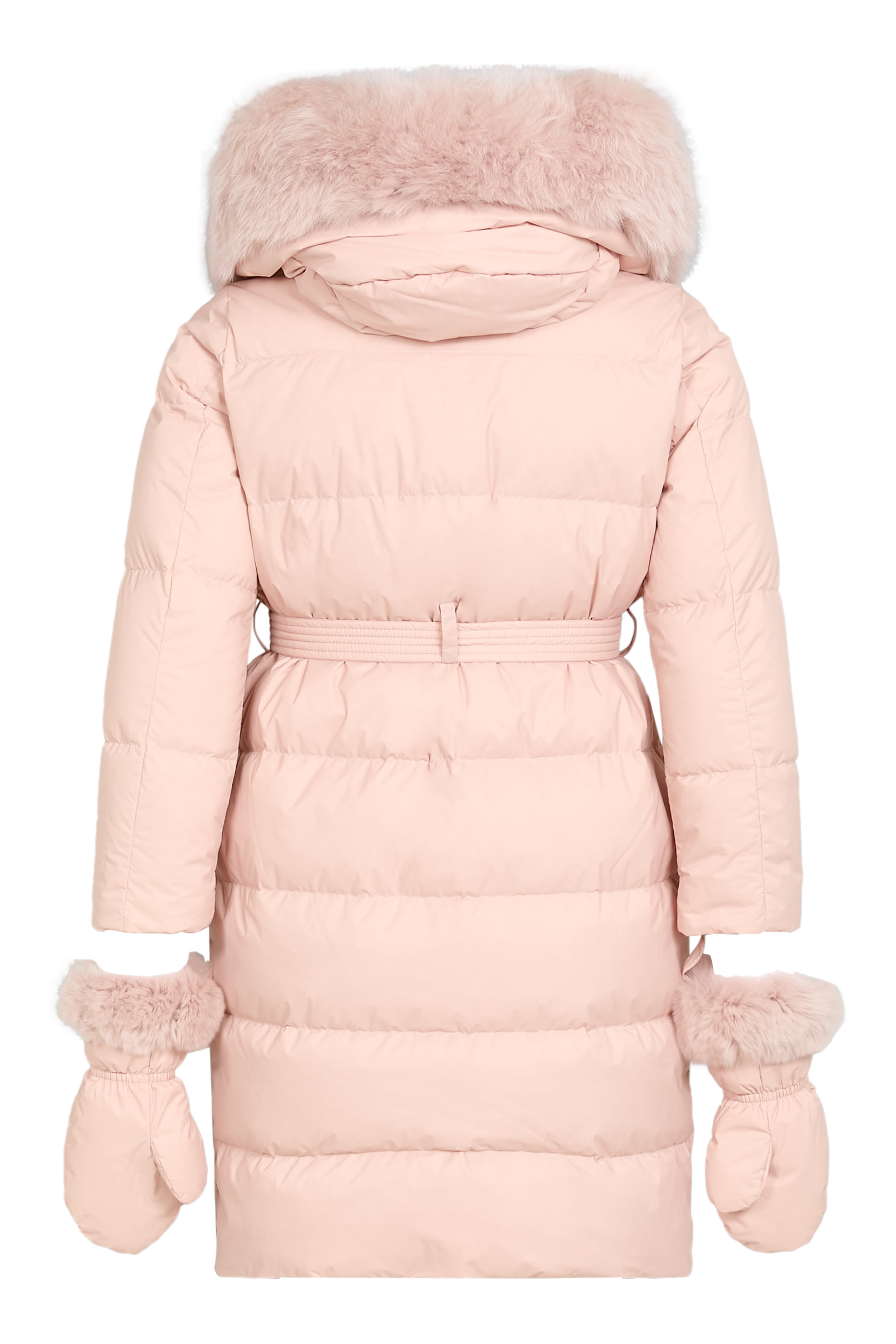 Kids Fur-Trim Down Puffer Jacket with Mittens