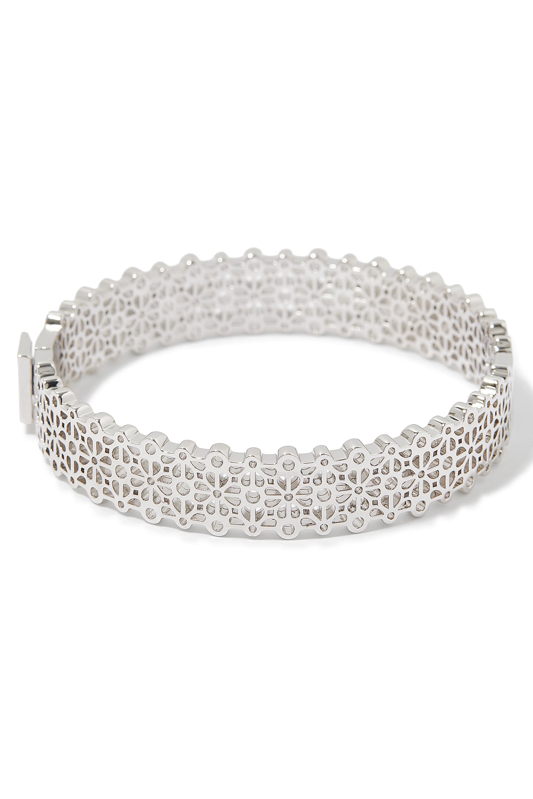 Spade Flower Lace Statement Bangle, Plated Metal, Steel & Cubic Zirconia