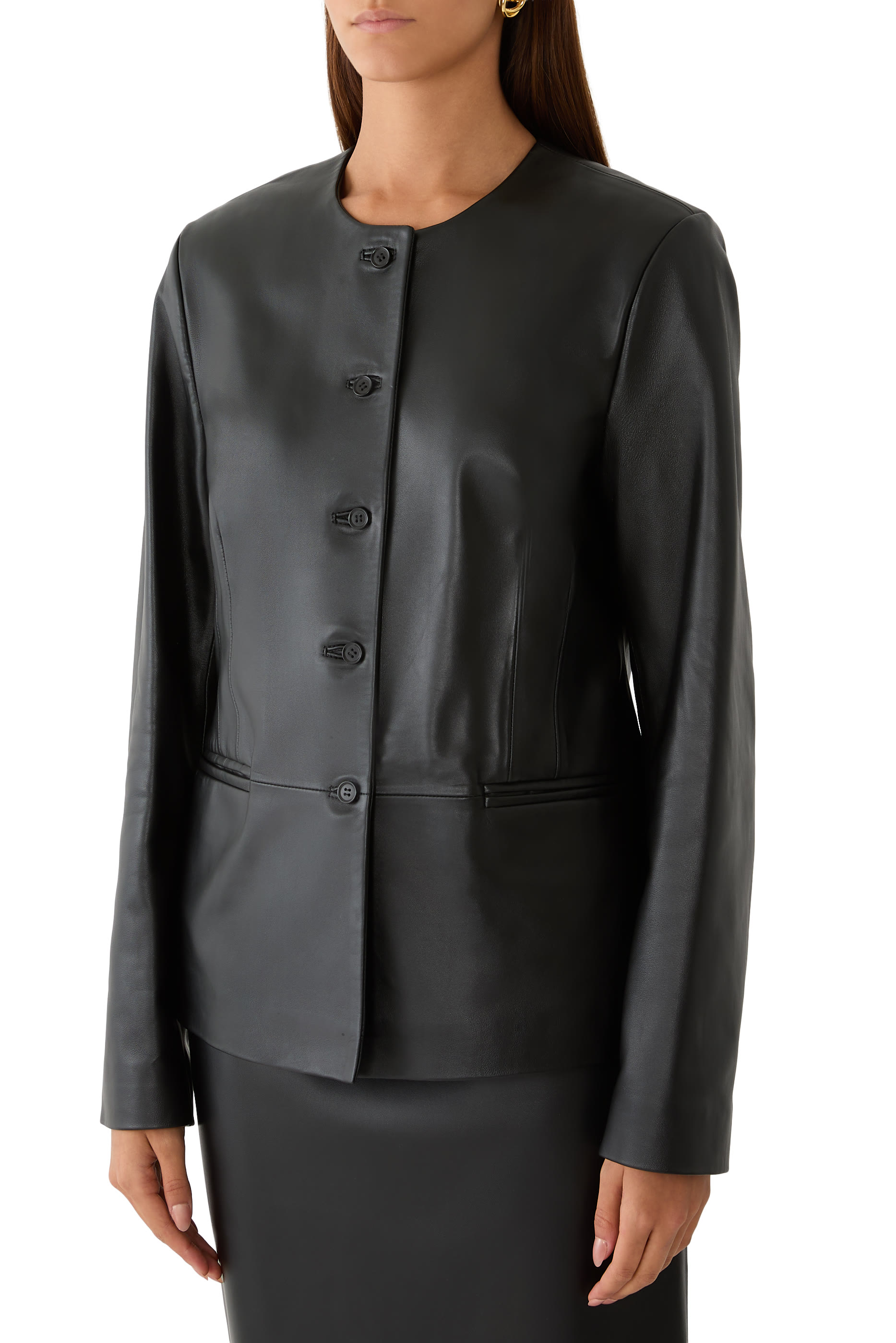 Adea Collarless Leather Jacket