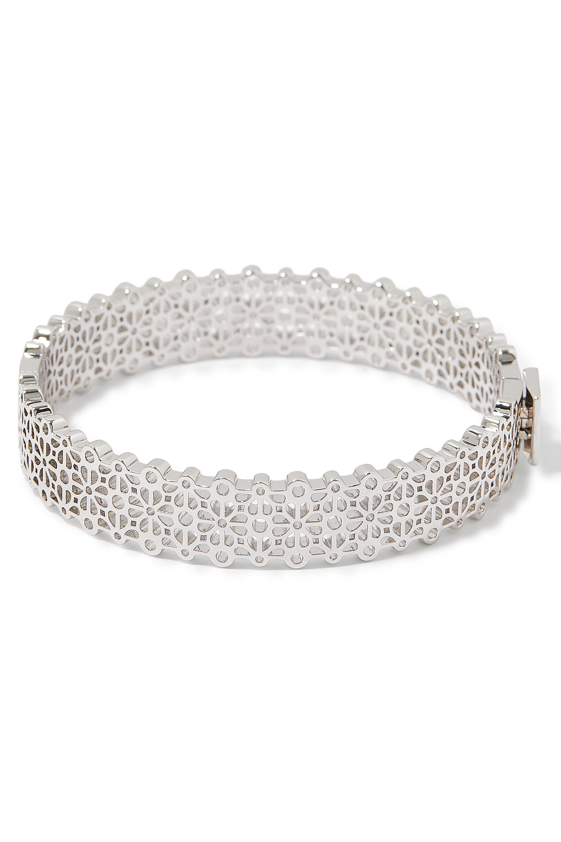 Spade Flower Lace Statement Bangle, Plated Metal, Steel & Cubic Zirconia
