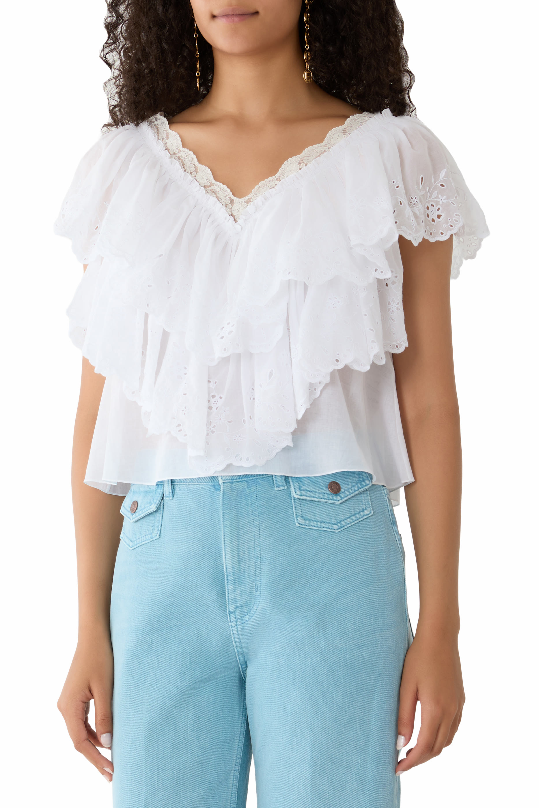 Cropped V-Neck Ruffle Top 