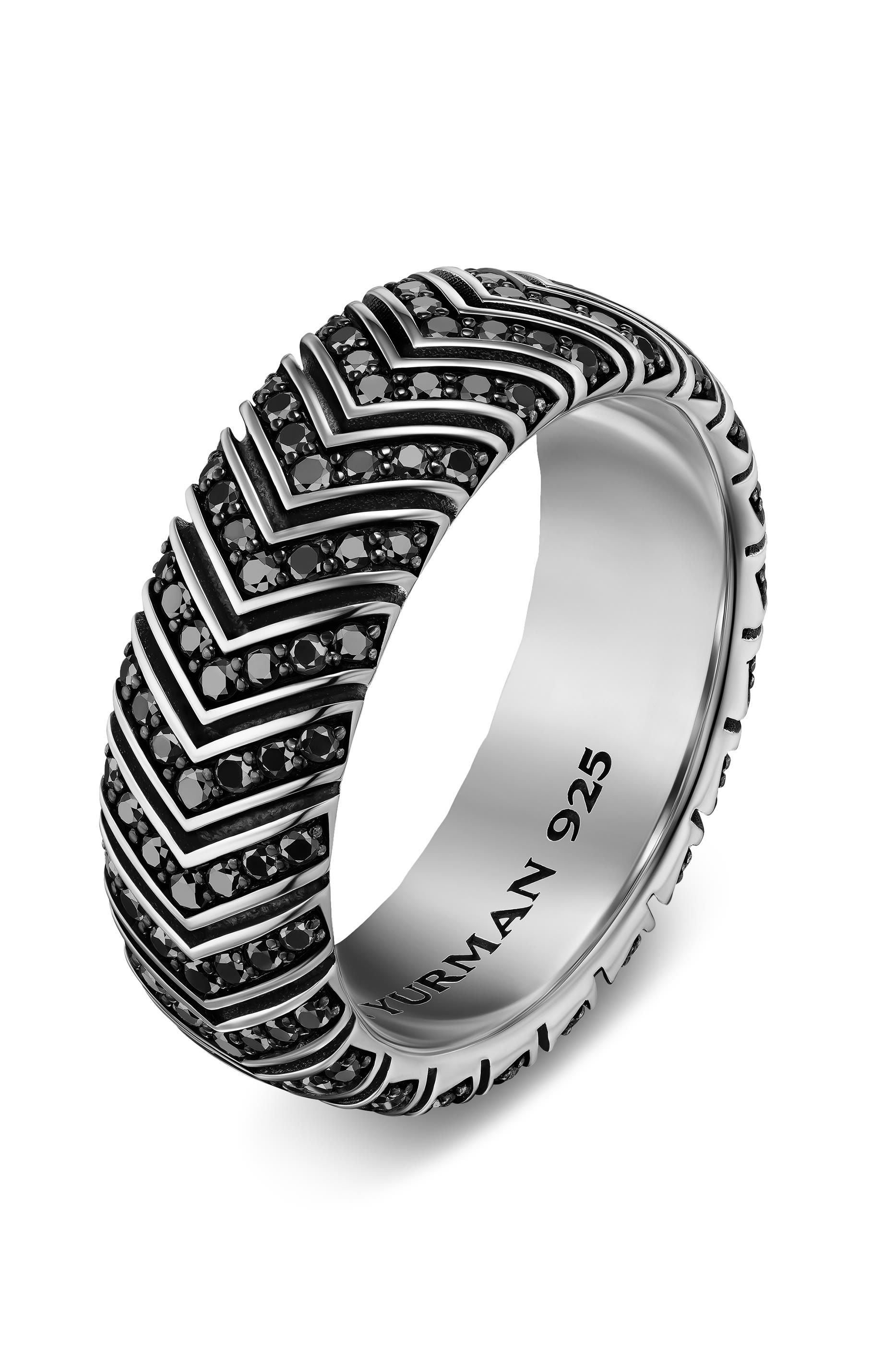Chevron Band Ring, Sterling Silver & Pav&eacute;-Set Black Diamonds