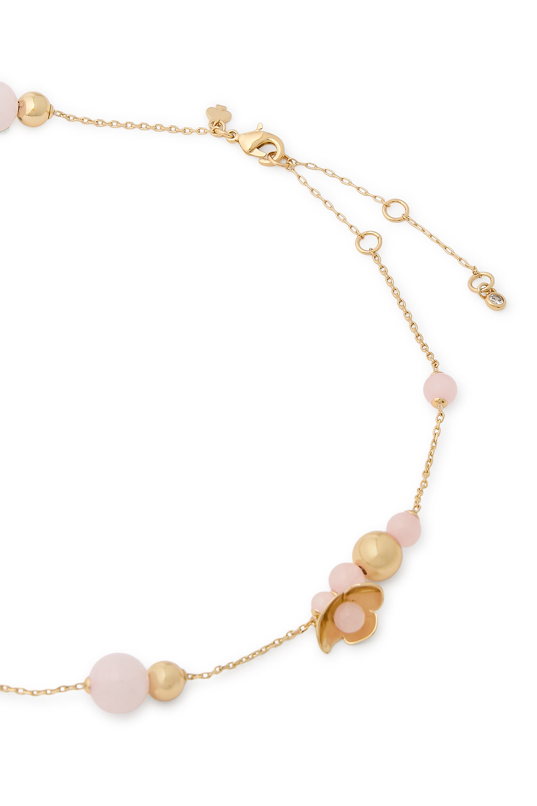 Gilded Garden Necklace, Brass, Nylon Cord & Cubic Zirconia, Glass Stone