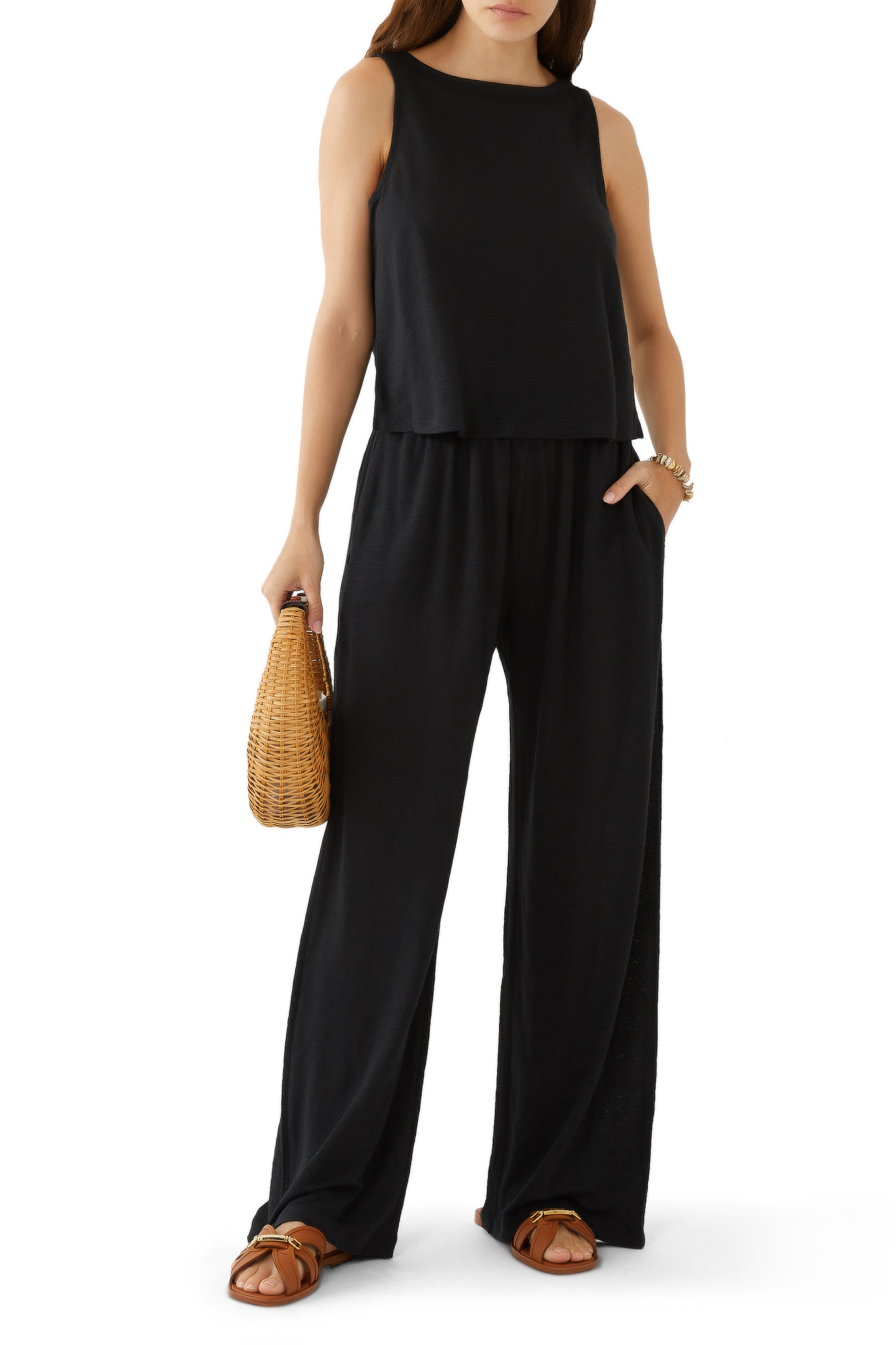 Boat Neck Organic Linen Knit  Crop Tank