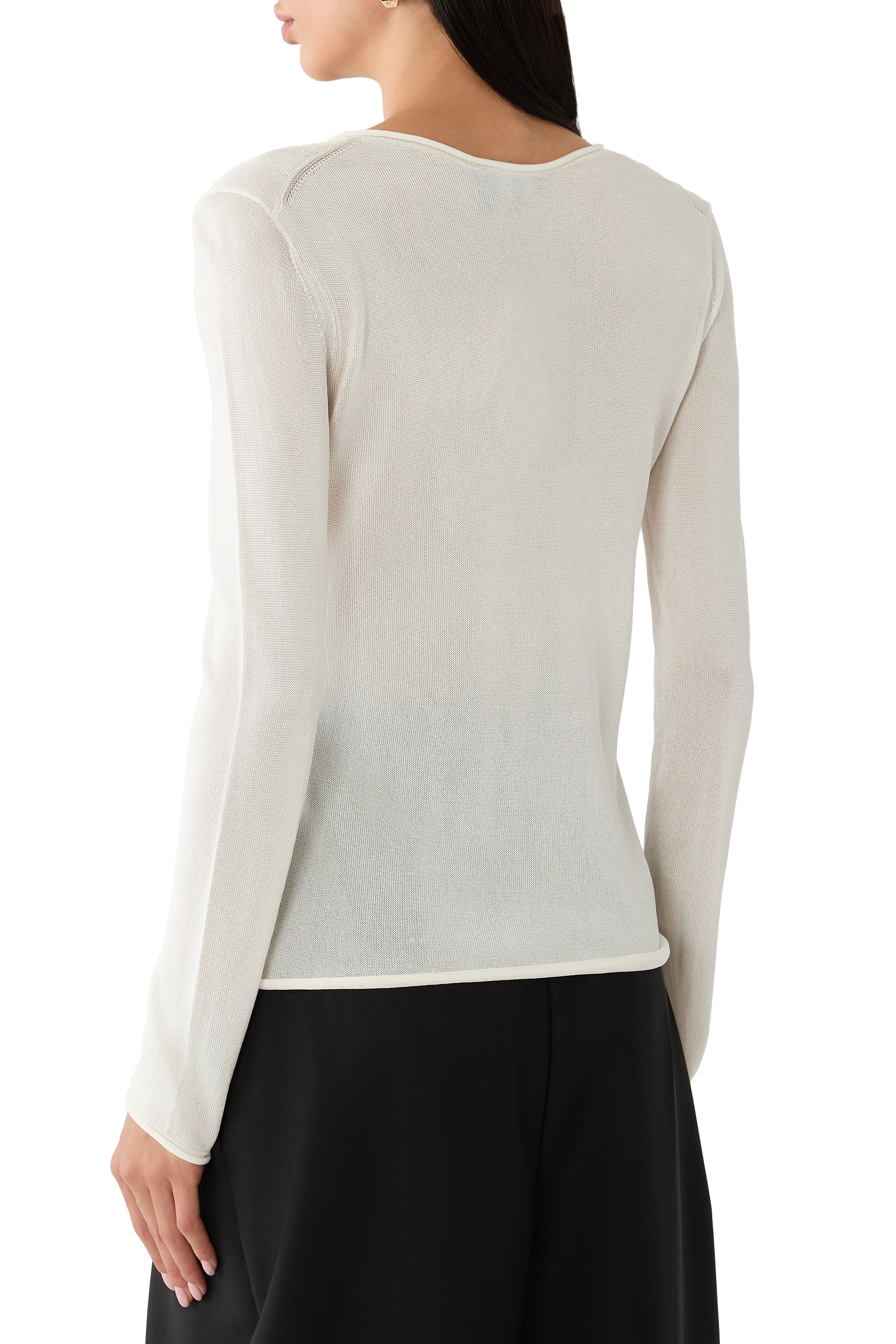 Sheer Lustrous Knit Rolled Cardigan