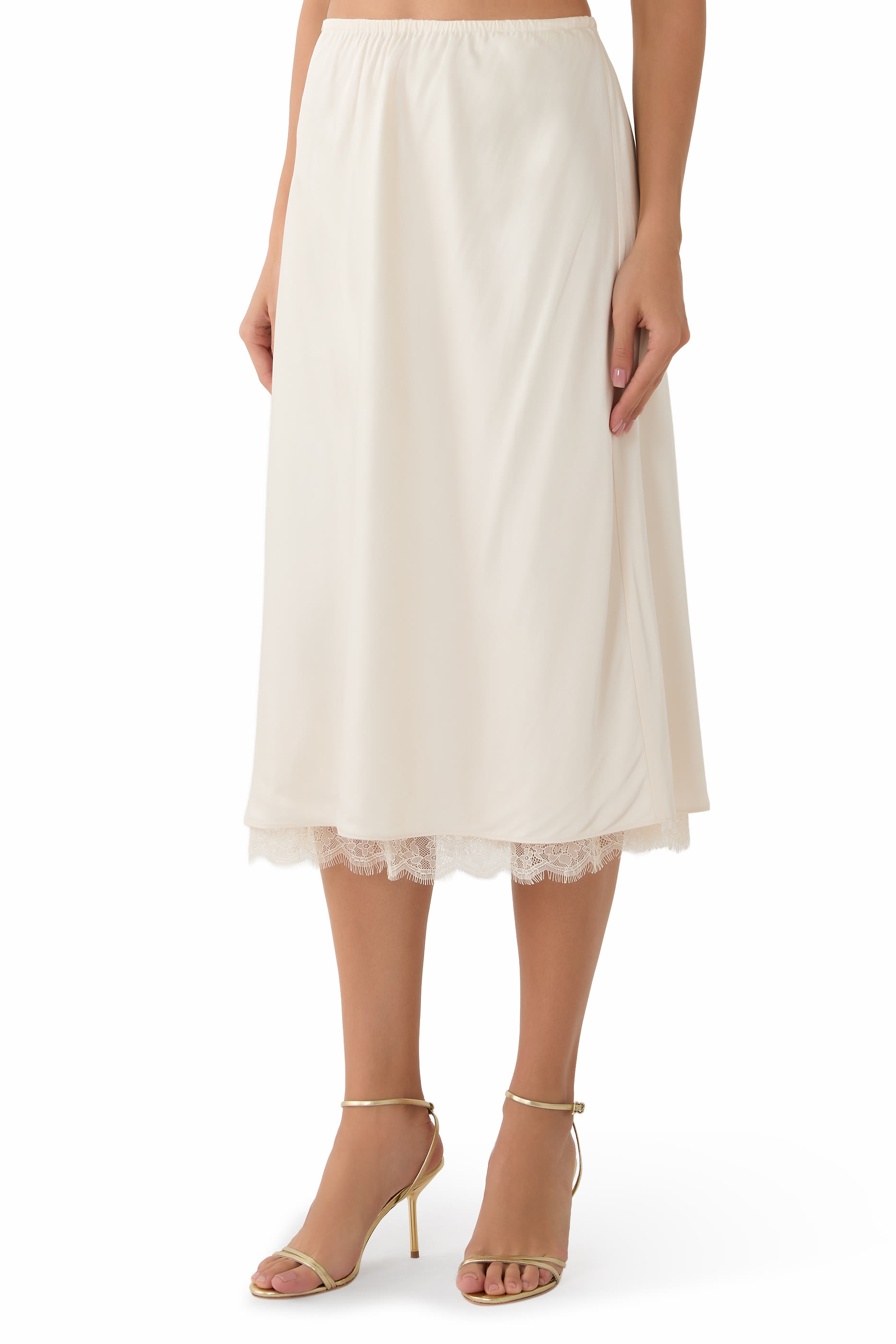Pull On Slip Skirt with Lace Trim