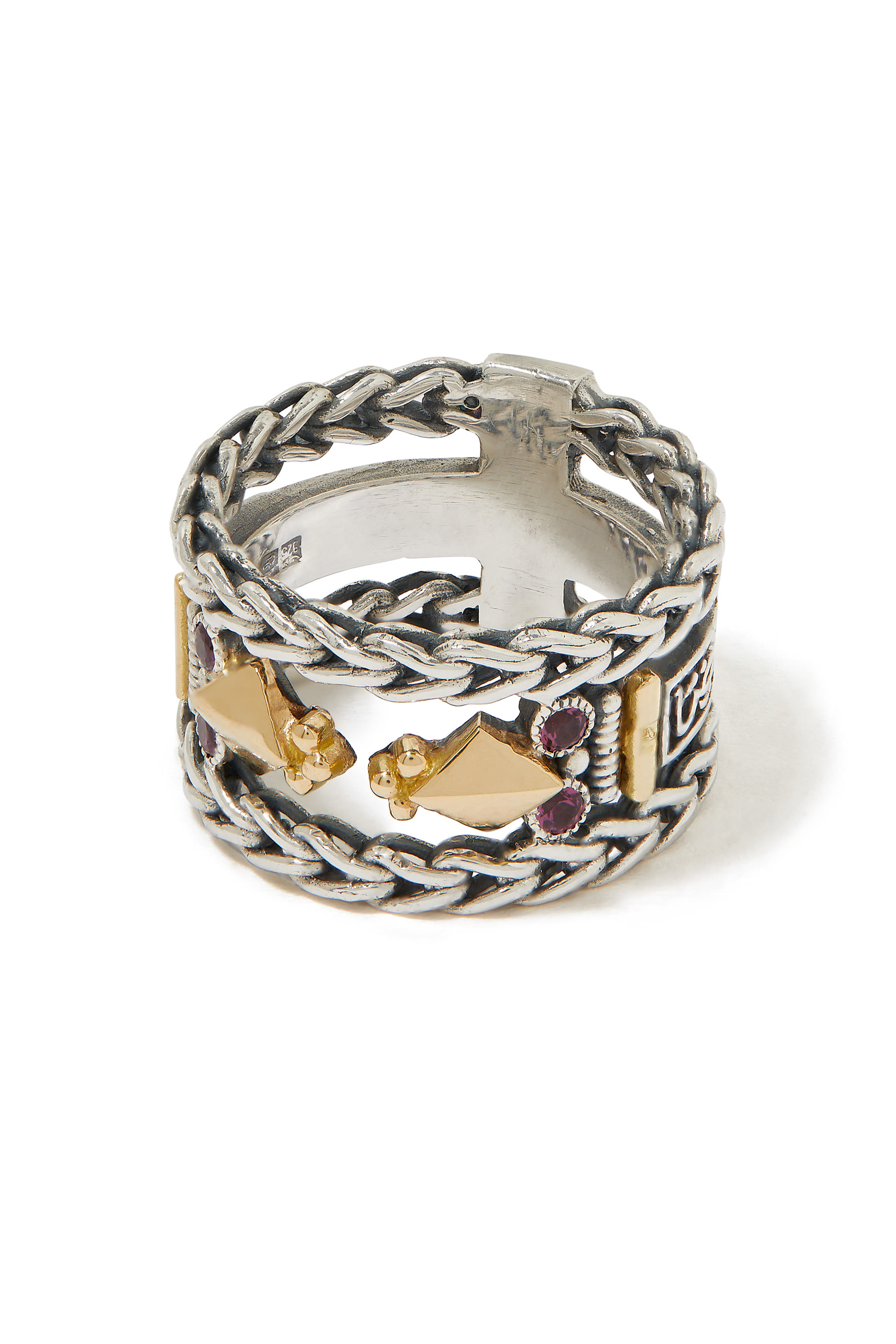 Rhodolite Happiness and Contentment Open Band, 18K Yellow Gold & Sterling Silver