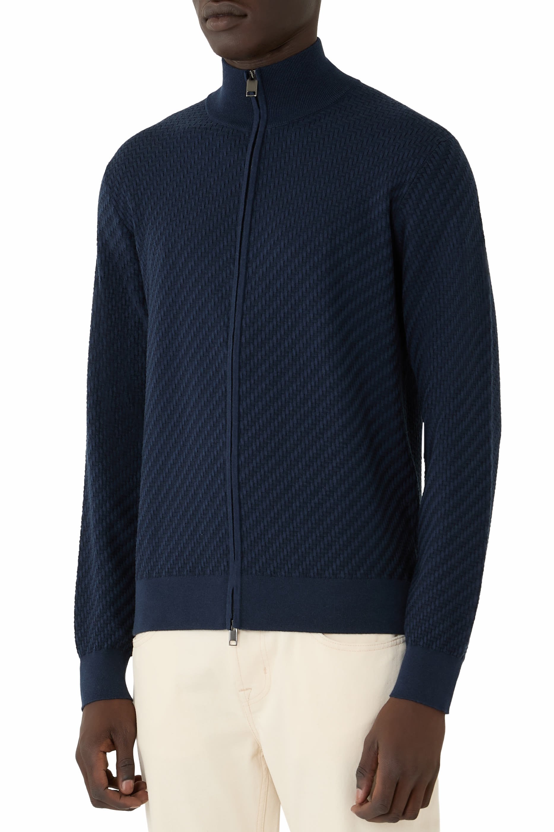 Trama Weave Full-Zip Sweater