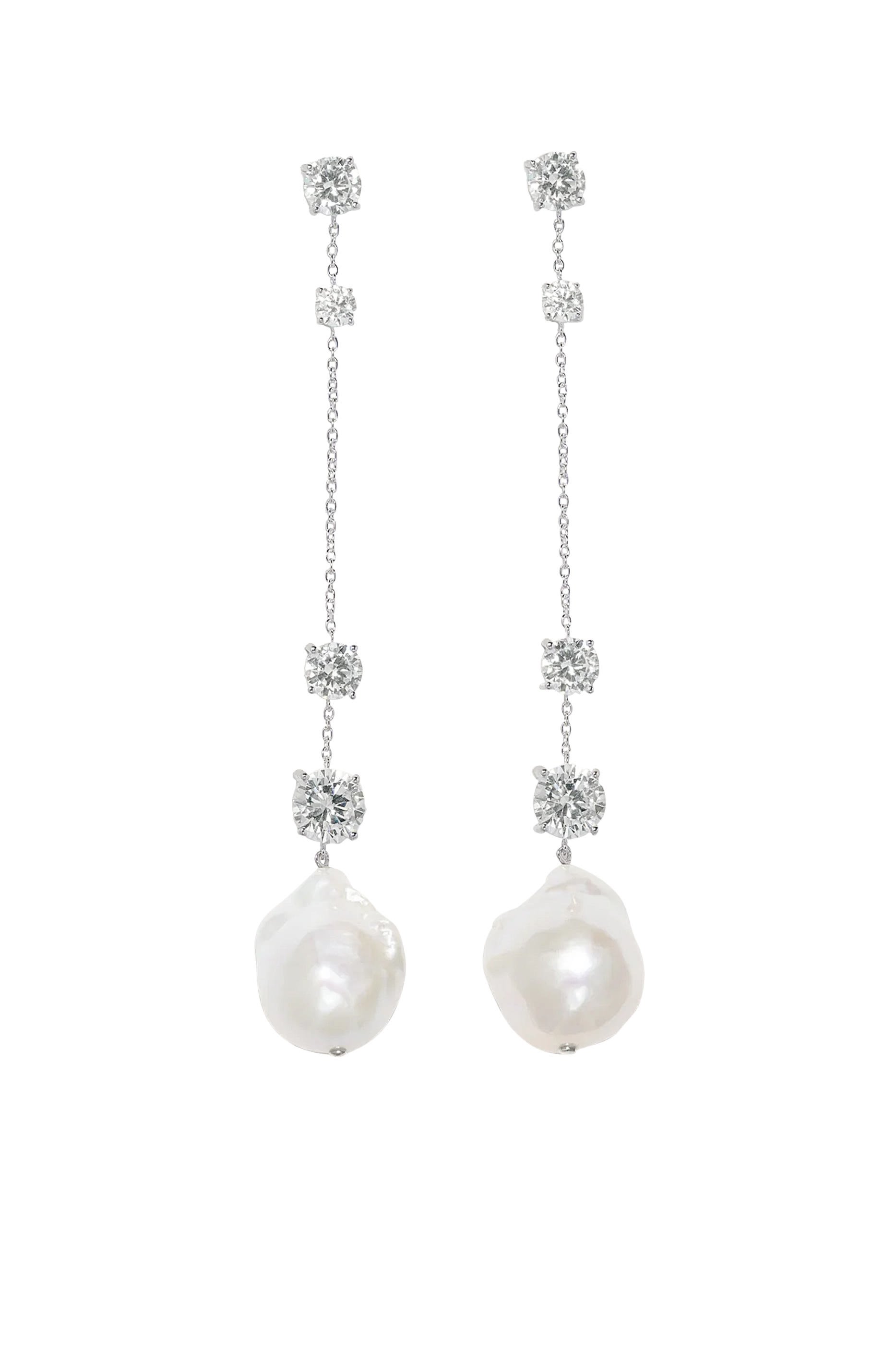 Drop Earrings, Recycled Sterling Silver Plated in Rhodium & Cubic Zirconia