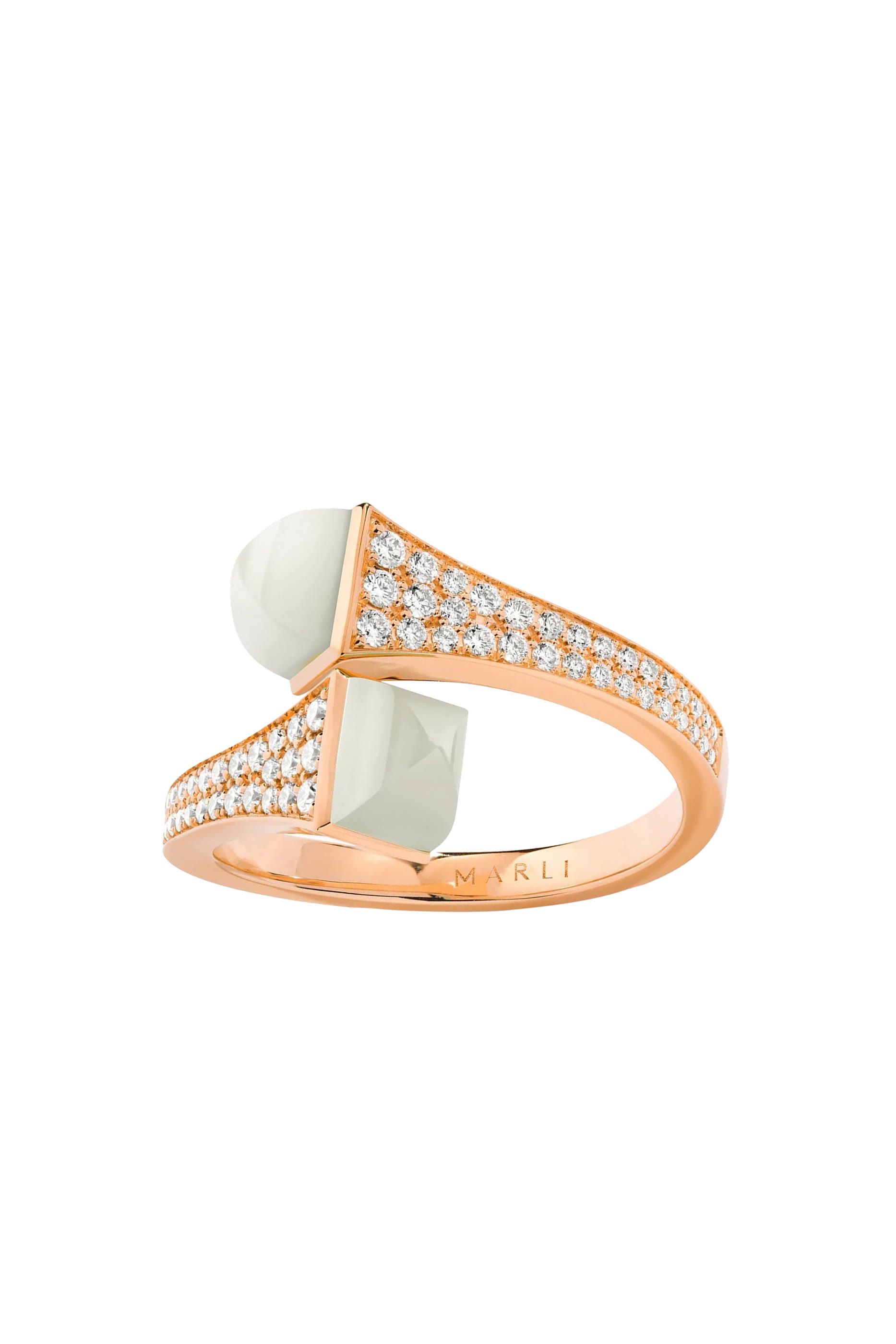 Cleo Diamond Midi Ring, 18k Pink Gold with Moonstone & Diamonds