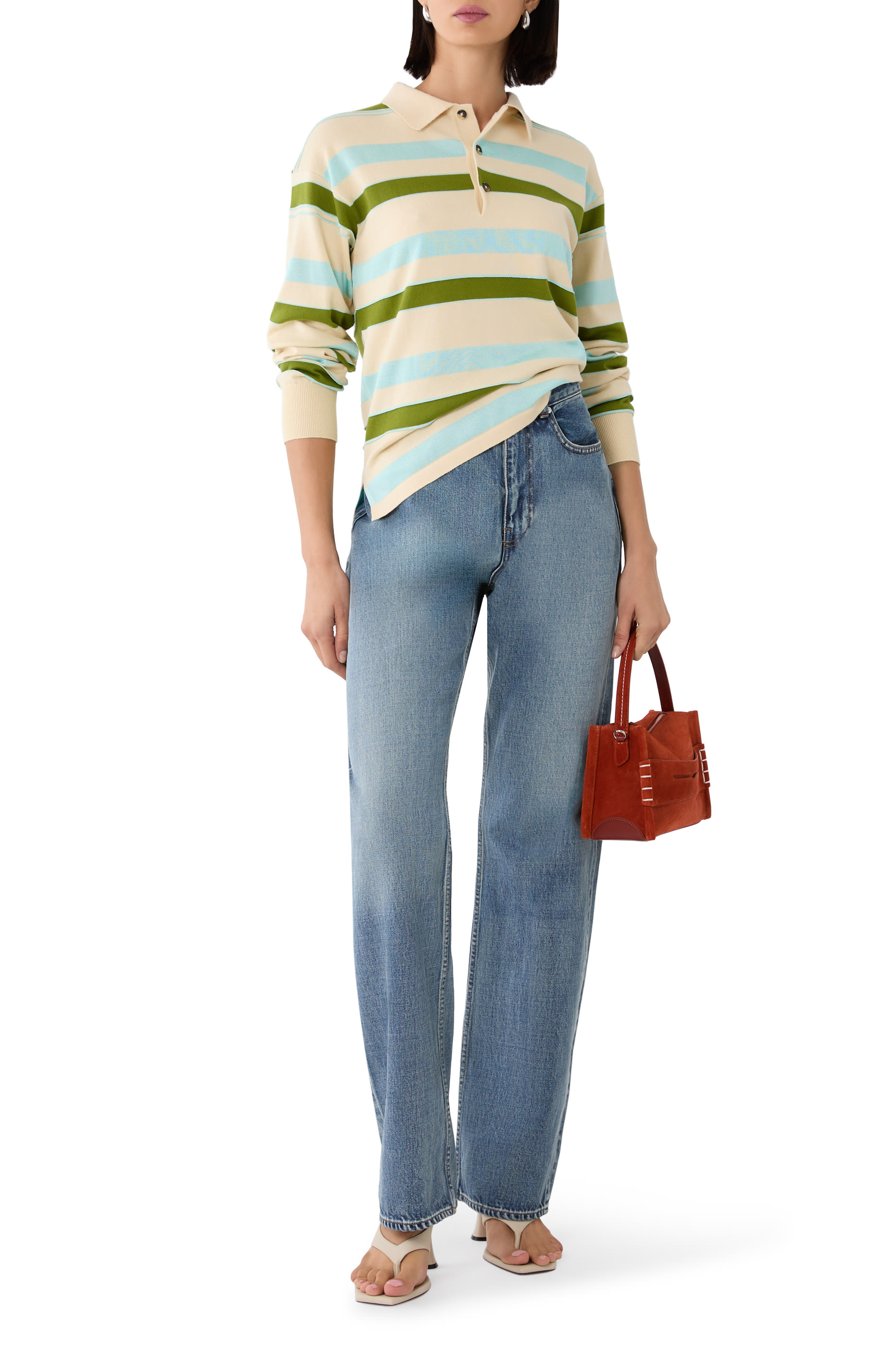 Knitted Striped Rugby Polo Top