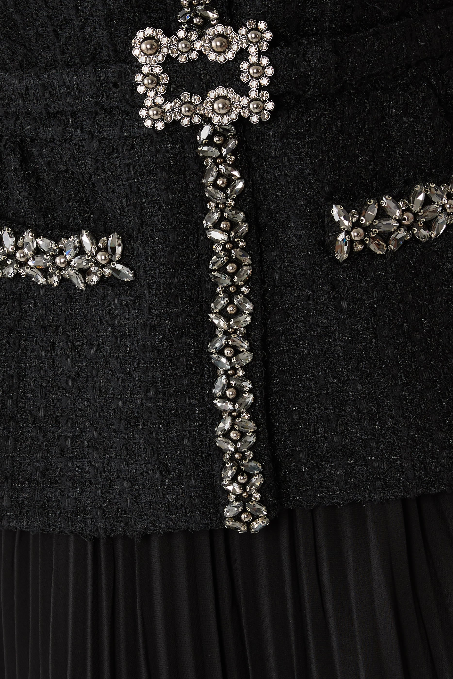 Boucle Crystal Trim Chiffon Midi Dress