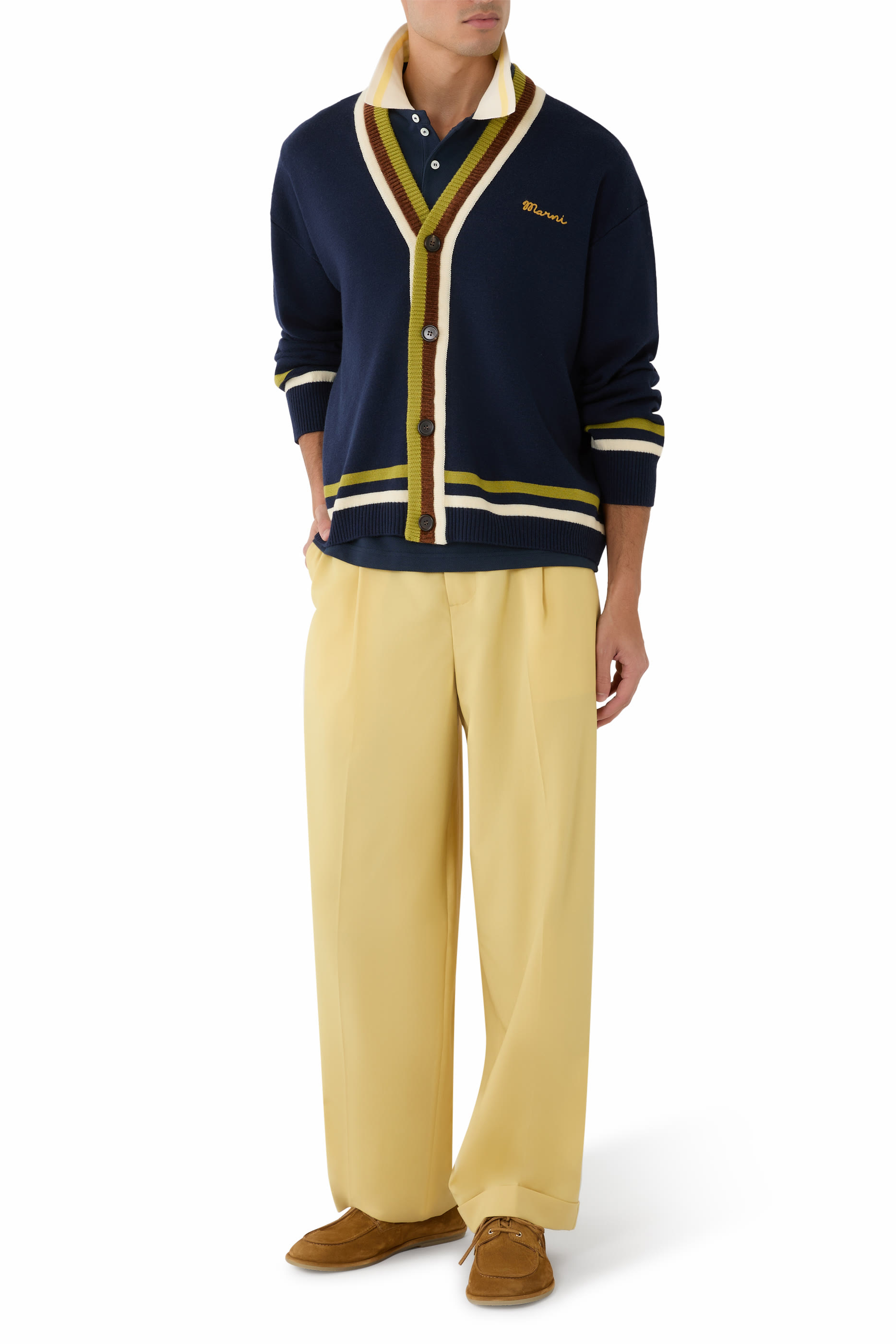 Logo Embroidered Striped Cardigan