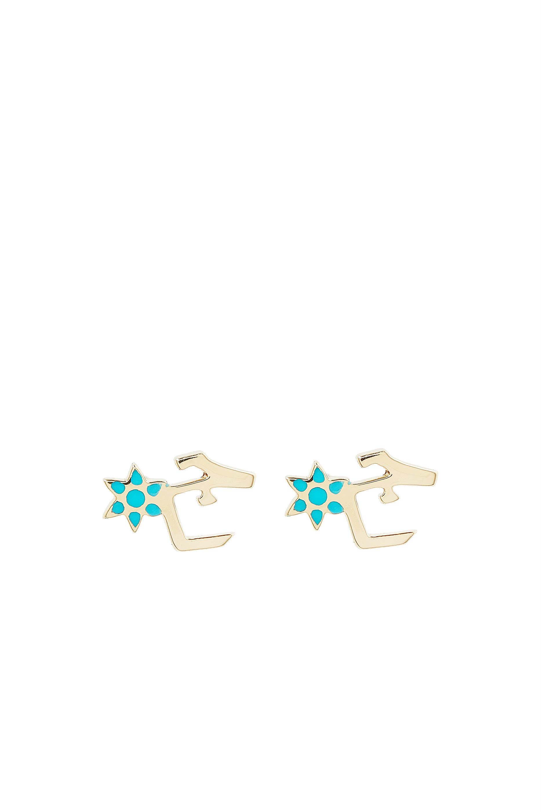Kids Tiny Bling Turquoise Flower Earrings, 18K Yellow Gold & Enamel